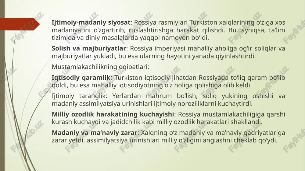 bu yolda sobit turib, torgay viloyatini, 1846-yilning kuziga kelib, sirdaryoning orol dengiziga quyiladigan yeridagi qozolini ishgol etdi va 1847-yilda raim, 1848-yilda kazalinsk istehkomlarini qurdi. bu ahvol xivani tashvishga soldi. hon oz noroziligini bildirib, elchilarini peterburgga jonatdi. xiva elchilarini rus amaldorlari bu istehkomlar savdoni yolga qoyish va cholda tinchlik ornatish uchun qurildi, deb aldadilar. xiva honi bu istehkomlarni yoq, qilishga harakat qildi, lekin sirdaryo va orolboyidagi rus istehkomlaridagi qoshinlarni yoqotish xususidagi xiva hukumatining maslahatlariga quloq solmadilar. rossiyaning urushqoq doiralari orenburg va sibir orasidagi yerlarning «himoyasini mustahkamlash uchun» irgiz va torgay daryolarining boyida istehkomlar qurishni jadallashtirdilar. ular ozbek xonliklarini asta-sekin bosib olish uchun, birinchi navbatda, qoqon xonligining muhim strategik nuqtalarini egallashga diqqatni karatdi oqmachit qalasini zabt etdilar. rossiya davlatining hukmron doiralarida esa bu paytga kelib qoqon, xiva xonliklari va buxoro amirligiga nisbatan istilochilik ruhi ustun kelib, aleksandr ii (1855- 1881) hukumatining tashqi siyosatida jangari generallar mavqei kuchaydi. general- adyutant graf d. milyutinning …
