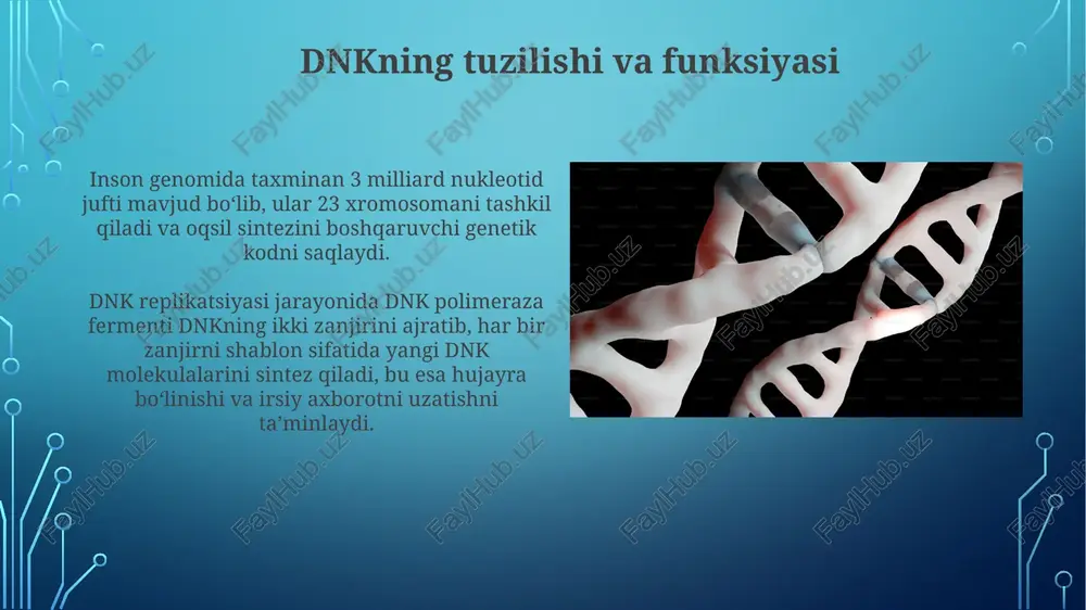 jumladan, bitta nukleotidning almashinishi (snp), 1-1000 bazalar juftligini o'z ichiga olgan kichik indel'lar va katta miqyosdagi xromosoma aberratsiyalarini o'z ichiga oladi. pzr diagnostikasining cheklovlari pcr diagnostikasi uchun yuqori sifatli dnk namunasi talab etiladi, namunadagi degradatsiya yoki kontaminatsiya natijalar aniqligiga salbiy ta'sir ko'rsatishi mumkin. yuqori sezuvchanlikka ega bo'lishiga qaramay, pcr noto'g'ri musbat yoki manfiy natijalar berishi mumkin, taxminan 1% xatolik ehtimoli mavjud. sistotik fibrozning molekulyar genetikasi sistatik fibroz diagnostikasi uchun pcr, allelik-spetsifik pcr va klonlash kabi molekulyar genetik usullar qo'llaniladi. cftr genining delf508 mutatsiyasi sistatik fibroz holatlarining 70% dan ko'prog'ini tashkil qiladi va kasallikning og'ir kechishi bilan bog'liq. pzr diagnostikasi bosqichlari reaksiya aralashmasiga maxsus primerlar qo'shiladi, ular maqsadli genning 100-200 bp uzunlikdagi qismini aniq aniqlashga imkon beradi. pzr diagnostikasi namunalarni to'plash, dnk ekstraksiyasi va real-time pzr amplifikatsiyasi kabi 3 ta asosiy bosqichdan iborat bo'lib, natijalar 24 soat ichida olinadi. genetik maslahat berish genetik maslahat, 70% hollarda to'g'ri tashxis qo'yish va bemorlarga …