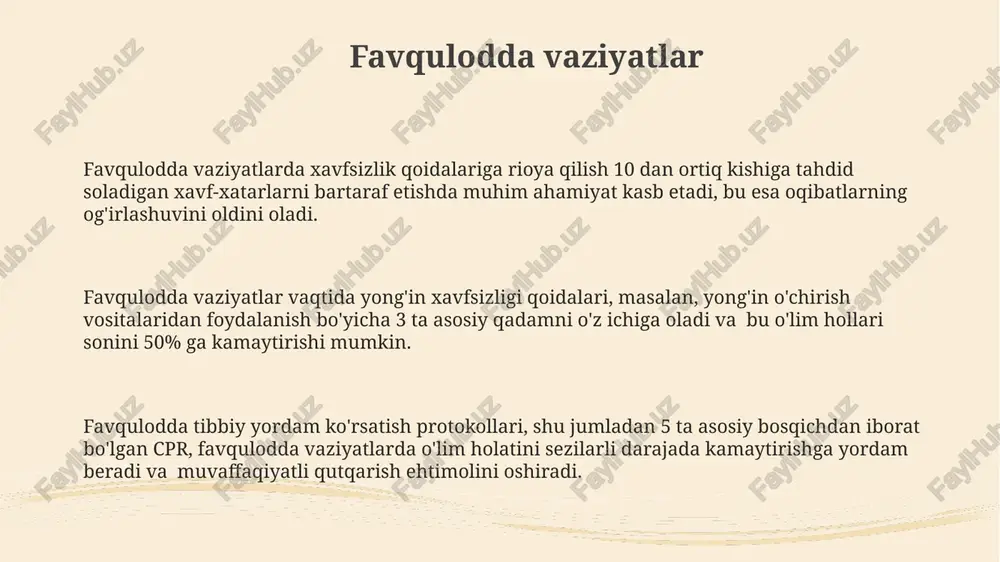 avfsizlik ko'rsatmalari ish joyida 5 dan ortiq xodimlar bo'lgan korxonalarda majburiy bo'lib, ularning bajarilishiga nazorat qilish uchun maxsus xodimlar tayinlanadi va bu jarayon hujjatlashtiriladi. qurilish ishlarida xavfsizlik ko'rsatmalariga rioya qilinmaganligi natijasida yuzaga keladigan jarohatlarning 70% dan ortig'i to'g'ri himoya vositalaridan foydalanmaslik bilan bog'liq. yuqori xavf darajali ishlarni bajarishda, masalan, 10 kv dan yuqori kuchlanishli elektr uskunalari bilan ishlashda, maxsus xavfsizlik ko'rsatmalari va himoya vositalarining qo'llanilishi qat'iy talab etiladi. elektr asboblari bilan ishlash xavfsizligi elektr asboblarini ta'mirlash vaqtida avval qurilmani tarmoqdan uzib qo'yish va uning kuchlanishsiz ekanligiga 100% ishonch hosil qilish kerak. elektr asboblarini ishlatishdan oldin ularning ishlash qobiliyatini tekshirish va 1-toifa yoki 2-toifa himoya darajasiga ega ekanligiga ishonch hosil qilish lozim. elektr asboblari bilan ishlashda 220v dan yuqori kuchlanishli qurilmalar bilan ishlashda maxsus himoya vositalari, jumladan, izolyatsion qo'lqoplar va poyabzallar majburiydir. mexanik asboblar bilan ishlash xavfsizligi mexanik asboblarning har bir turi uchun minimal 2 ta xavfsizlik chorasi mavjud bo'lib, ularning …