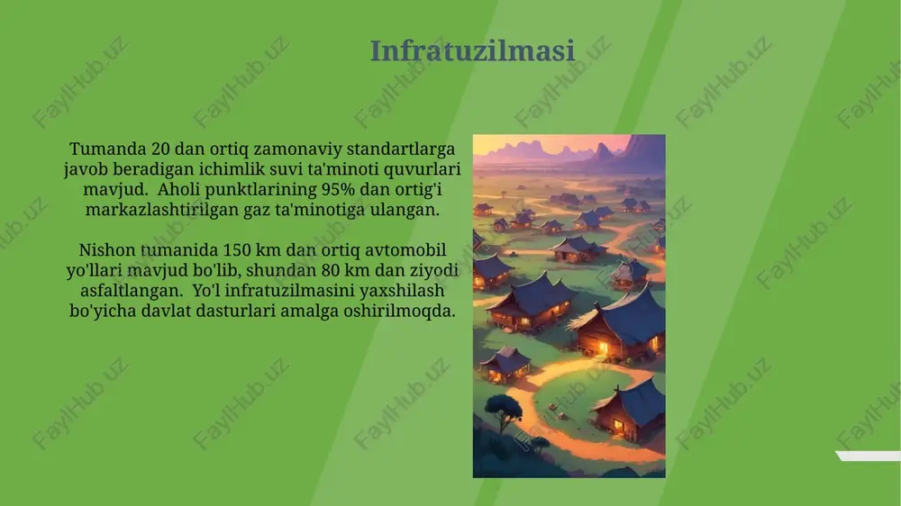 hun davlat dasturlari amalga oshirilmoqda. turizmi va madaniy merosi nishon tumanida 500 dan ziyod noyob me'moriy yodgorliklar, tarixiy masjidlar, maqbaralar va madaniy meros obyektlarini o'z ichiga olgan boy madaniy merosi saqlanib qolgan. qashqadaryo viloyatining nishon tumanida 10 dan ortiq arxeologik yodgorliklar, jumladan, qadimgi shahar xarobalari va qal’alar mavjud bo'lib, ularning ba'zilari miloddan avvalgi davrlarga oiddir. siyosiy tuzilmasi nishon tumanining siyosiy tuzilmasi mahalla fuqarolar yigʻinlari, tuman kengashi va hokimlikdan iborat boʻlib, ularning faoliyati oʻzbekiston respublikasi konstitutsiyasi va qonunlariga muvofiq amalga oshiriladi. tuman hokimligi ijro etuvchi hokimiyat organidir va 5 ta boʻlimdan, shuningdek, bir qator sektorlardan iborat boʻlib, aholi soni 100 mingdan ortiq. madaniyati va an'analari nishon tumanida har yili 10 dan ortiq milliy bayramlar va an'anaviy marosimlar o'tkazilib, ularning aksariyati qadimiy urf-odatlar va an'analarga asoslangan bo'lib, mintaqa madaniy merosining boyligini aks ettiradi. tuman aholisining 70% dan ortig'i o'zbek millatiga mansub bo'lib, ularning boy va rang-barang madaniyati, xususan, milliy liboslari, musiqasi va …