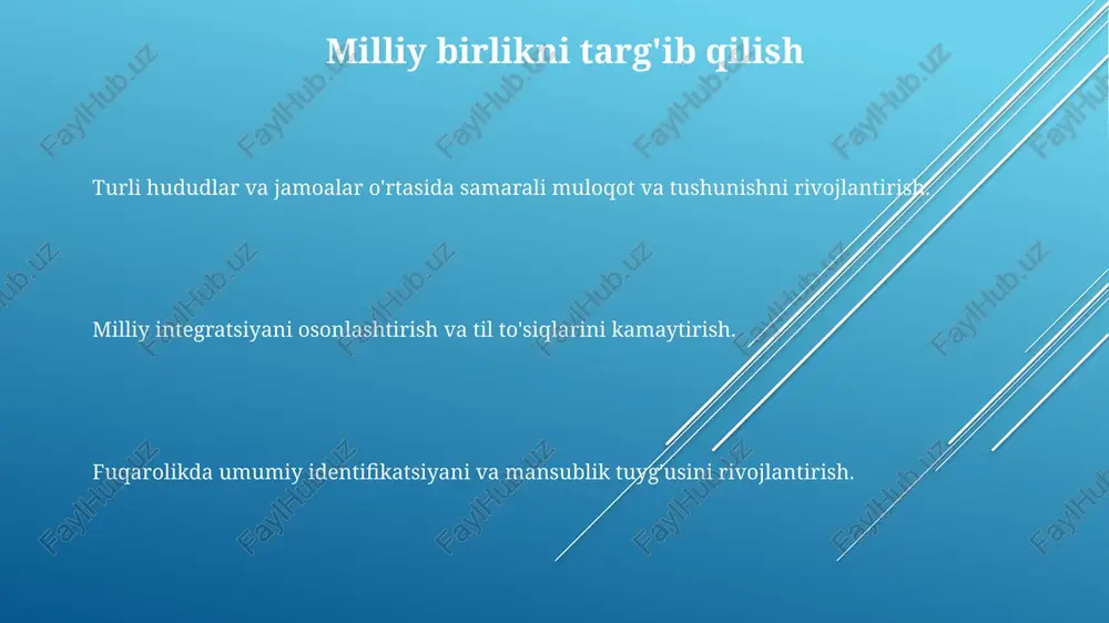 h. rasmiy tilni aniqlash fanning maqsadlari til mahoratini oshirish, til siyosatini tahlil qilish va madaniyatlararo muloqotni rivojlantirishni o'z ichiga oladi. "rasmiy til" fanining maqsadi rasmiy tillarning tarixini, rolini va ta'sirini tushunishdir. bir mamlakat yoki mintaqaning rasmiy tili hukumat tomonidan va rasmiy hujjatlarda ishlatiladigan tildir. rasmiy til siyosatining kelajagi milliy birlik va hamjihatlikni mustahkamlash kommunikatsiya va xizmatlarga kirishni osonlashtirish kommunikatsiya va xizmatlarga kirishni osonlashtirish rasmiy til siyosatini amalga oshirishdagi qiyinchiliklar rasmiy tilda ta'lim va xizmatlarga teng huquqli kirishni ta'minlashdagi qiyinchiliklar. til dasturlari uchun resurslar va moliyalashtirishning etishmasligi jamoa va shaxslar tomonidan qarshilik rasmiy tilning iqtisodiy foydalari savdo va investitsiyalarni oshirish: umumiy rasmiy til muloqot va hamkorlikni osonlashtiradi, bu iqtisodiy o'sishga yordam beradi. ishchilarning samaradorligini oshirish: umumiy til ko'nikmalari biznes va tashkilotlar ichidagi muloqot va tushunishni yaxshilaydi. ma'lumot va ta'limga kirish imkoniyatlarini kengaytirish: rasmiy til siyosati savodxonlikni va bilim resurslariga kirishni rag'batlantiradi. ijtimoiy integratsiyani rivojlantirish barchaga xizmatlarga, ma'lumotga va imkoniyatlarga kirishni osonlashtirish. …