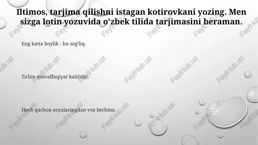 di. cheklangan demokratik islohotlar: azimning demokratik islohotlar va inson huquqlari bo'yicha so'zlariga shubha bilan qaralmoqda. bolalik va ta'lim toshkentdagi vestminster xalqaro universitetidan xalqaro munosabatlar boʻyicha bakalavr darajasini oldi. harvard universiteti kennedi davlat boshqaruvi maktabida davlat boshqaruvi bo'yicha magistr darajasini oldim. harvard universiteti kennedi davlat boshqaruvi maktabida davlat boshqaruvi bo'yicha magistr darajasini oldim. tashqi siyosat usmon azim 2017-yildan 2023-yilgacha oʻzbekistonning tashqi ishlar vaziri boʻlib ishlagan. o'zbekistonning tashqi siyosati iqtisodiy rivojlanish va xavfsizlikka oid tashvishlar bilan boshqariladi. o'zbekistonning tashqi siyosati mintaqaviy barqarorlikni, iqtisodiy integratsiyani va diplomatik munosabatlarni ustuvor yo'nalish sifatida belgilaydi. manbalar usmon azim texnologiya va innovatsiyalarga qiziqadi. usmon azim dasturchi va tadbirkor. u komputer fani bo'yicha kuchli tayyorgarlikka ega. multimedia uning ishi va mutaxassisligi multimedia maydonini shakllantirdi, uning rivojlanishi va qo'llanilishida ta'sir ko'rsatdi. usmon azim multimedia sanoatida katta hissa qo'shgan taniqli shaxsdir. multimedia turli xil media shakllarini, masalan, matn, audio, video va grafikalarni o'z ichiga oladi. e'tiboringiz uchun rahmat @taqdimot_robot image1.png …