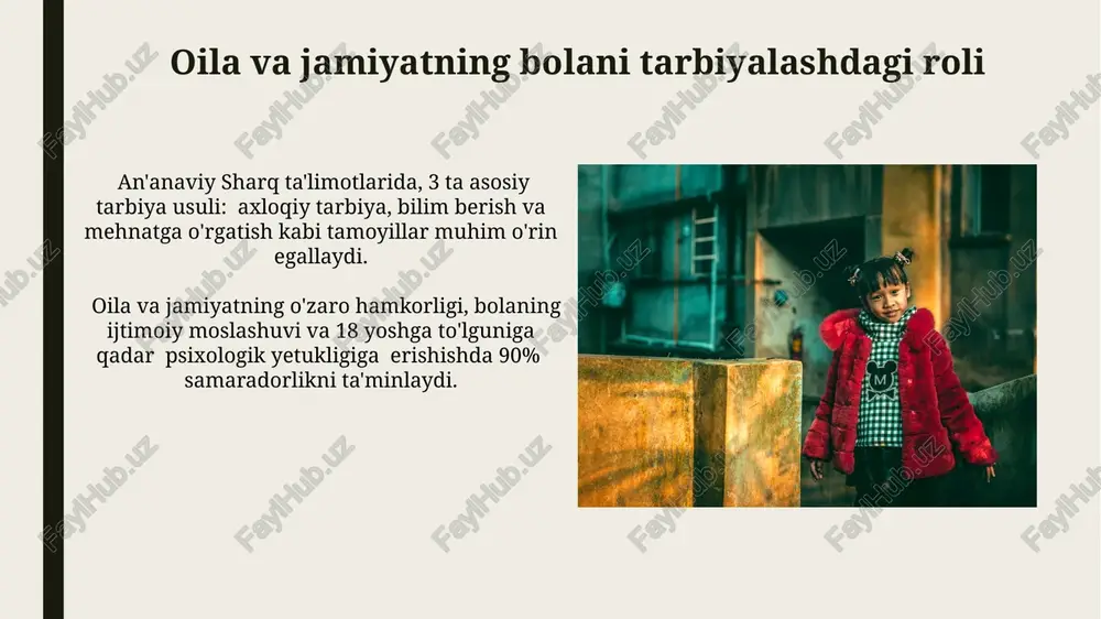 fikrini ifoda etish qobiliyatini rivojlantiradi va tengdoshlari bilan konstruktiv munosabatlarni o'rnatishga yordam beradi. ijodkorlik va iste'dodni rivojlantirish iste’dodni aniqlash va rivojlantirishda individual yondashuv zarur, chunki har bir bola noyob va o‘ziga xos xususiyatlarga ega bo‘lib, ularning 30% genetika, 70% esa atrof-muhit omillariga bog‘liq. ijodkorlik va iste’dodni rivojlantirishda o‘yinlar, san’at, musiqa va sport kabi turli faoliyat turlari orqali 10 dan ortiq ko‘nikmalarni shakllantirish mumkin, bu esa bolaning intellektual va ijtimoiy-emotsional rivojlanishiga ijobiy ta’sir ko‘rsatadi. e'tiboringiz uchun rahmat @taqdimot_robot image1.jpg image2.jpg image3.jpg image4.jpg image5.jpg image6.jpg image7.jpg image8.jpg image9.jpg image10.jpg