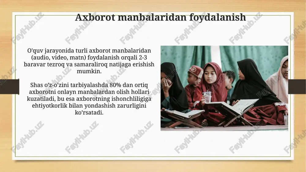 iyalashida metakognitsion jarayonlarning – o'z fikrlash jarayonlarini monitoring qilish va boshqarish qobiliyatining muhim roli bor, bu ularga taxminan 15% ga o'qish samaradorligini oshirish imkonini beradi. shasning o'ziga xos xususiyati – tafakkurning yuqori darajada rivojlangan analitik turi, bu ularga murakkab masalalarni 3-5 turli yondashuvda tahlil qilish imkonini beradi va shu bilan muammolarni samarali hal qilishga yordam beradi. o'z-o'zini baholash va nazorat qilish o'z-o'zini baholashda 5 ball shkalasi yoki boshqa miqdoriy mezonlardan foydalanish ob'ektivlikni oshirishi va o'rganish jarayonini samaraliroq nazorat qilish imkonini beradi, ammo subyektiv omillarni butunlay yo'qotmaydi. o'z-o'zini nazorat qilishning samaradorligi o'quv rejasi, ta'lim maqsadlarining aniqligi va o'z-o'zini baholash vositalarining mosligi (masalan, testlar, kundaliklar) bilan bevosita bog'liq. samaradorlikni oshirish usullari samaradorlikni 15-20% ga oshirish uchun yangi texnologiyalarni, masalan, loyiha boshqaruv dasturlarini qo'llash va raqamli vositalardan foydalanish muhim ahamiyat kasb etadi. samaradorlikni oshirishda 20% vaqtni rejalashtirishga, 80% ni esa bajarishga sarflash samarali strategiya hisoblanadi, bu esa vaqtni boshqarish ko'nikmalarini rivojlantirishni talab qiladi. …