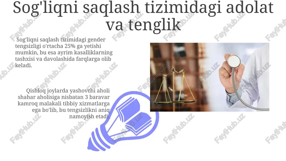 ri bemorlarning axborot olish huquqi 19-moddada ko'rsatilgan bo'lib, ularning davolash jarayoni, tashxisi va prognozi haqida to'liq va tushunarli ma'lumot olish huquqini kafolatlaydi. bemorlarning davolanish rejalarini tanlashda ishtirok etish huquqi mavjud bo'lib, kamida 2 ta muqobil davolash usuli taklif qilinishi kerak. konsultativ maslahatlar va axloqiy qo'mitalar konsultativ maslahatlar, bemorlarning 30% gacha bo‘lgan hollarda murakkab tibbiy etishmovchiliklarni hal qilishda muhim rol o‘ynaydi, axloqiy qarorlar qabul qilishda ko'p tarmoqli yondashuvni ta'minlaydi. tibbiy muassasalar 80% hollarda axloqiy nizolarni hal qilish uchun rasmiy ravishda tasdiqlangan axloqiy qo'mitalarga ega bo'lishi kerak, bu esa bemorlarning huquqlarini himoya qilish va klinik amaliyotning axloqiy standartlariga rioya qilishni ta'minlaydi. tibbiyot xodimlarining professional axloqi 01 02 tibbiyot xodimlarining professional axloqi, bemorda rozi bo'lish (informed consent) tamoyiliga asoslanib, kamida 80% hollarda bemorlarning davolanish usullarini tanlash huquqini himoya qiladi. sales 1st qtr 2nd qtr 100 0 sales 1st qtr 2nd qtr 100 0 tibbiy axloqning asosiy tamoyillari bemorlarning 90% dan ortig'i axloqiy jihatdan …