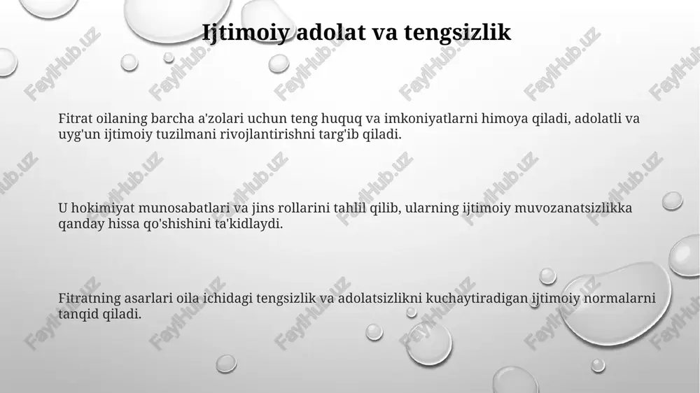 o'z dalillariga diniy va axloqiy asos sifatida qur'on oyatlari va hadislarni qo'shadi. fitrat aniq, qisqa va tushunarli uslubda yozadi, sodda til va oddiy jumla tuzilmalaridan foydalanadi. fitratning meros va ta'siri kitob oila, jamiyat va boshqaruv mavzusini o'rganadi va an'anaviy o'zbek qadriyatlari va ijtimoiy tuzilmalari haqida tushuncha beradi. fitratning asarlari zamonaviy o'zbek fikri va adabiyotiga, ayniqsa, oilaviy munosabatlar va jamiyat tashkilotini tushunishga ta'sir ko'rsatdi. fitratning "oila yoki uni boshqarish tartiblari" asari o'zbek adabiyoti va fikrida asosiy matn hisoblanadi. iqtisodiy hayot va mulkiy huquqlar markaziy osiyodagi 20-asr boshlarida oilalarda mulkchilik huquqi va iqtisodiy haqiqatlarni o'rganadi. "oila yoki uni boshqarish tartiblari" jamiyatdagi oila hayoti, mulk merosxo'rligi va iqtisodiy qarorlar qabul qilishga oid madaniy me'yorlar va ijtimoiy kutulishlarni yoritadi. oila boshqaruv qoidalari: kitob an'anaviy ijtimoiy-iqtisodiy kontekstda turmush o'rtoqlar, bolalar va keng qarindoshlar rolini o'z ichiga olgan oila boshqaruvi tamoyillarini bayon etadi. fitratning hayoti va ijodi fitratning asarlari an'anaviy o'zbek qadriyatlarini, jamiyat oldidagi mas'uliyatlarni va …