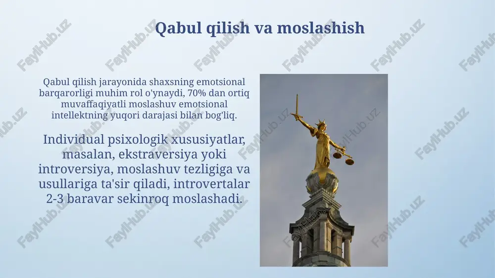 , diniy yoki mafkuraviy e'tiqodlar, insonning 20 dan ortiq turdagi munosabatlarida qaror qabul qilish jarayoniga sezilarli ta'sir ko'rsatadi. shaxsiy qadriyatlar insonning xatti-harakatlariga 30% gacha ta'sir ko'rsatishi mumkin, bu esa jarayonning muvaffaqiyatiga yoki muvaffaqiyatsizligiga olib kelishi mumkin. qaror qabul qilish jarayoni qaror qabul qilish jarayonida shaxsning kognitiv uslubi, masalan, analitik yoki intuitiv, qaror tezligiga va uning sifati, ya'ni 70% to'g'ri yoki noto'g'ri bo'lishiga sezilarli ta'sir ko'rsatadi. xavfni qabul qilish darajasi – individual xususiyat bo'lib, qaror qabul qilish jarayonida ehtimollik nazariyasi (masalan, 10% xavf) bilan birgalikda muhim rol o'ynaydi va konservativ yoki tajriba qilishga moyil bo'lishni belgilaydi. e'tiboringiz uchun rahmat @taqdimot_robot image4.png image5.jpg image6.jpg image7.jpg image8.jpg image9.jpg image10.jpg image11.jpg image12.jpg image13.jpg image14.jpg image15.jpg image16.jpg image3.jpeg