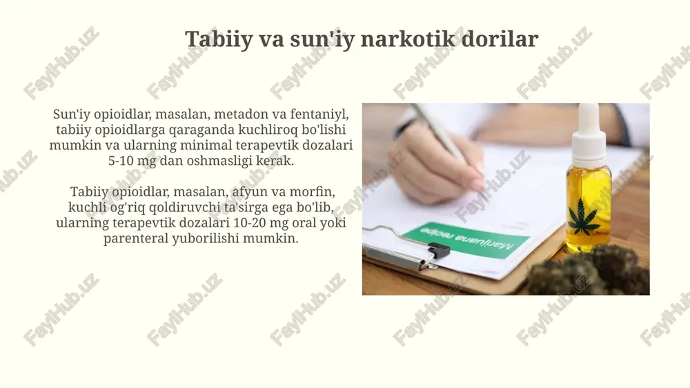 sa giyohvandlikning murakkab va xavfli kasallik ekanligini ko'rsatadi. narkotiklarning salbiy ta'siri heroin kabi kuchli opiatlarni muntazam iste'mol qilish o'limga olib kelishi mumkin bo'lgan dozani oshirib yuborish xavfini 20 baravar oshiradi va nafas olishning to'xtashiga sabab bo'ladi. giyohvand moddalarni haddan tashqari iste'mol qilish yurak-qon tomir tizimiga jiddiy zarar yetkazib, yurak urishining tezlashishi, qon bosimining o'zgarishi va hatto yurak xurujiga olib kelishi mumkin. e'tiboringiz uchun rahmat @taqdimot_robot image2.jpg image3.jpg image4.jpg image5.jpg image6.jpg image7.jpg image8.jpg image9.jpg image10.jpg image11.jpg image12.jpg