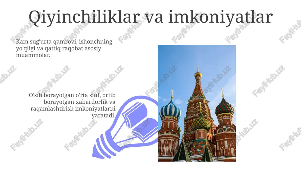 rdan oshdi. investitsiya imkoniyatlari hayot sug'urtasi va pensiya mahsulotlariga bo'lgan qiziqish ortib borayotganligi, bu esa xabardorlik va moliyaviy savodxonlikni oshishi bilan bog'liq. avto va mulk kabi sohalarda avtomobil va mulk sug'urtasi talabi o'sib bormoqda. asosiy ishtirokchilar reso-garantia, alfasug'urta, vtb sug'urta sberbank sug'urtasi, rosgosstrax, vsk sug'urtasi e'tiboringiz uchun rahmat @taqdimot_robot image4.jpg image5.jpg image6.jpg image7.jpg image8.jpg image9.jpg image10.jpg image11.jpg image12.jpg image13.jpg image14.jpg image15.jpg image16.jpg image17.jpg image18.jpg image19.jpg image20.jpg image1.jpeg image2.jpeg image3.jpeg