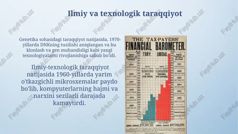 mo''jizalaridan biri bo'lgan xufu piramidasi taxminan 2,3 million tosh blokdan qurilgan bo'lib, ularning har biri o'rtacha 2,5 tonnani tashkil etadi. bobil osilgan bog'lari, suv ta'minoti tizimi va murakkab irrigatsiya texnologiyalari orqali yaratilgan, 7 ta qavatdan iborat edi va uning balandligi 25 metrdan oshgan. siyosiy o'zgarishlar ikkinchi jahon urushidan keyin sovuq urush davrida ikki qutbli dunyo yuzaga keldi, bu davrda aqsh va sssr oʻrtasida geosiyosiy kurash kuchayib, 1991-yilda sssrning parchalanaishi bilan yakunlandi. 1991-yilda sovet ittifoqining qulashi dunyo siyosatida katta oʻzgarishlarga olib keldi, 15 ta mustaqil davlat paydo boʻldi va global tartib qayta shakllanish jarayoniga kirdi, bu jarayon hanuzgacha davom etmoqda. e'tiboringiz uchun rahmat @taqdimot_robot image4.png image5.jpg image6.jpg image7.jpg image8.jpg image9.jpg image10.jpg image11.jpg image12.jpg image13.jpg image14.jpg image15.jpg image16.jpg image3.jpeg