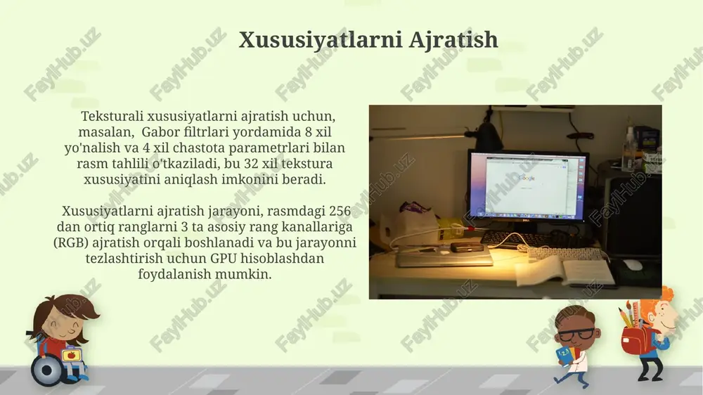 aniqlikni ta'minlash juda muhim, chunki modelning aniqligi to'g'ri va batafsil teglarga bog'liq bo'ladi, kamida 5 ta sinfni ajratib olish tavsiya etiladi. ma'lumotlarni tozalash va oldindan qayta ishlash ma'lumotlar tozalash jarayonida, 1000 ta tasvirdan 20%i shovqinli yoki buzilgan bo'lsa, ularni avtomatik deteksiya qilish va o'chirish yoki interpolyatsiya usullarini qo'llash kerak. rangli tasvirlarni grayskele ga o'tkazish jarayoni, rgb rang fazosidan 256 darajali kulrang rang fazosiga o'tishni o'z ichiga oladi va bu jarayon hisoblash quvvatini 30% ga kamaytirishi mumkin. modelni baholash modellarning tezligi va xotira sarfini baholash uchun o'rtacha protsessor vaqti (millisekundlarda) va ishlatilgan ram hajmi (mb) o'lchanadi, bu ko'rsatkichlarni optimallashtirish muhim ahamiyatga ega. modellarning ishlashini baholash uchun 1000 ta tasvirdan iborat test to'plami ishlatiladi, natijalar confusion matrix va roc egri chizig'i yordamida tahlil qilinadi. xatolarni aniqlash va tuzatish xatolarni aniqlashda, masalan, 1000 ta tasvirdan kamida 50 tasida shovqin yoki buzilishlar kuzatilsa, avtomatik shovqinsizlantirish algoritmlarini qo‘llash samarali bo‘ladi. tasvirlarni qayta ishlashda 256 darajali …