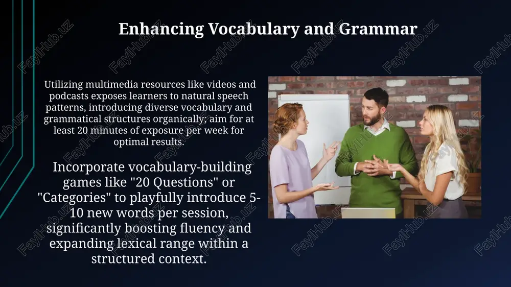 s per lesson, avoiding overwhelming students. focus on measurable outcomes, such as improved grammatical accuracy (reducing errors by 15%) or increased vocabulary use (10 new words). employing a taxonomy like bloom's, objectives should target varied speaking skills: level 1 might focus on pronunciation (5 key sounds), while level 3 targets complex argumentation (3-minute speech). reflecting on teaching practices tracking student participation using a simple 1-5 scale during different speaking activities (e.g., discussions, presentations) over a term helps identify students requiring additional support and informs the adaptation of teaching methodologies for better engagement and progress. regularly analyzing 3-5 student recordings reveals patterns in pronunciation errors, enabling targeted feedback and adjustments to lesson plans for improved articulation and fluency within 4 weeks. fostering confidence and communication utilizing "think-pair-share" activities followed by class discussions significantly reduces communication apprehension (by an average of 15%) and encourages peer-to-peer learning, improving fluency. implementing 5-minute "spotlight" sessions …
