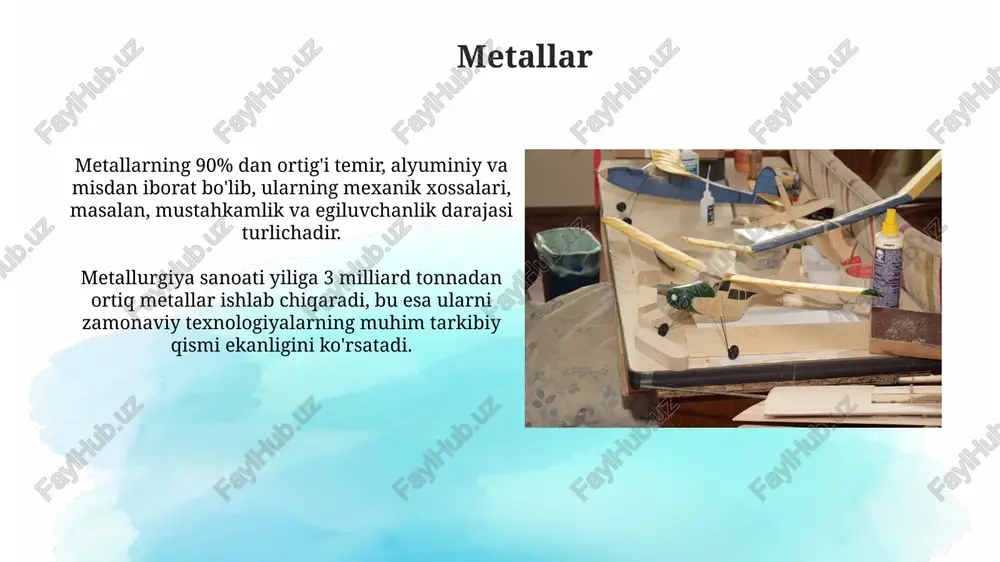 tomobilsozlik va boshqa sohalarda qo'llanilishini ta'minlaydi. masalan, uglerod tolali kompozitlar alyuminiydan 5 baravar engilroq bo'lishi mumkin. shisha va oyna materiallari shisha va oyna materiallarining turli xil qoʻshimchalar qoʻshilishi bilan, masalan, 1-5% qoʻrgʻoshin oksidi, ularning optik xususiyatlari, masalan, yorugʻlik oʻtkazuvchanligi va rangini oʻzgartirish mumkin. oyna ishlab chiqarishda ishlatiladigan shisha turlari, masalan, sodali shisha, kvarts shisha va boshqalar, har xil xususiyatlarga ega boʻlib, ularning sinish koeffitsienti va issiqlik oʻtkazuvchanligi farq qiladi. rezistorlar va kondensatorlar keramik, plyonka va elektrolit kabi turli xil materiallar kondensatorlar va rezistorlar ishlab chiqarishda qo'llaniladi va ularning elektr xususiyatlariga ta'sir ko'rsatadi, masalan, harorat koeffitsiyenti va ishlash chastotasi diapazoni. rezistorlarning qarshilik qiymati ohm birligida o'lchanadi va odatda 1 ohm dan 10 megaohm gacha oralig'da bo'ladi, bu esa elektron sxemalarda turli xil tok oqimlarini boshqarish imkonini beradi. sensorlar va aktuatorlar aktuatorlarning 5 ga yaqin asosiy turi mavjud bo'lib, har biri kuch, harakat yoki holatni boshqarish uchun turli xil mexanizmlarni qo'llaydi, masalan, …