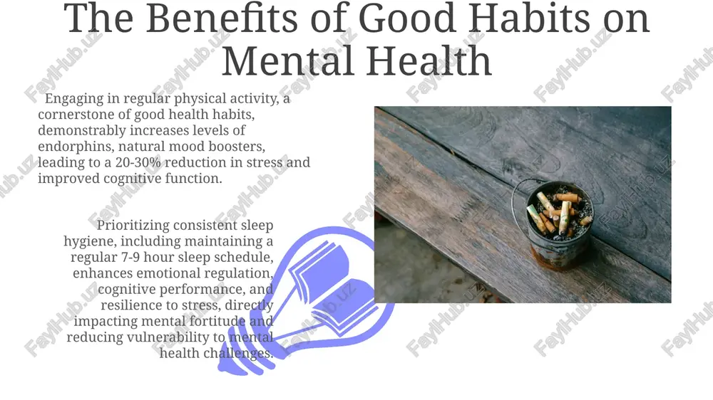 tines, and rewards; understanding this cycle is crucial for modifying both bad and good habits effectively, utilizing techniques like habit stacking. identifying your own bad habits reflect on instances where you feel guilt, shame, or regret. these emotional triggers often pinpoint activities or behavioral patterns representing negative, self-destructive habits needing immediate attention. analyze your spending habits over the past 3 months; categorize expenses into 'needs' and 'wants'. high 'wants' expenditure, exceeding 30% of income, often signals a detrimental spending habit. the impact of bad habits on mental health neglecting sleep, a crucial aspect of mental well-being, for more than 7 days can lead to a 20% increase in anxiety and depression symptoms, impacting cognitive functions and emotional regulation. procrastination, a common bad habit, triggers a release of cortisol, the stress hormone, leading to a 30% higher likelihood of experiencing burnout, characterized by emotional exhaustion and cynicism. conclusion: cultivating a life …