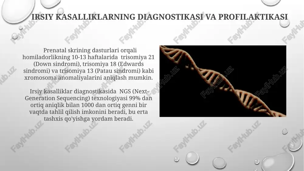 iq gen mavjud bo'lib, ularning har biri turli xil kasalliklar rivojlanishida muhim rol o'ynaydi. onkologiyada genomikaning qo'llanilishi onkologiya sohasida genomika yordamida 1000 dan ortiq saraton genlarining o'zgarishlarini aniqlash va bemorlar uchun shaxsiylashtirilgan davolash usullarini ishlab chiqish mumkin. mirnk (mikrornk) ekspression profilini tahlil qilish saraton hujayralarining agressivligini baholash va prognozlashda muhim biomarker sifatida qo'llaniladi. farmakogenomika va shaxsiylashtirilgan tibbiyot farmakogenomika dorilarning 90% gacha bo'lgan qismini bemorlarning genetik tuzilishiga qarab samaradorligini va yon ta'sirini bashorat qilish imkonini beradi, bu esa shaxsiylashtirilgan davolashni rivojlantirishga yordam beradi. taxminan 5000 dan ortiq genlar dorilarning metabolizmi va ta'siriga ta'sir qiladi. farmakogenomika ushbu genlarni tahlil qilish orqali bemorlarga mos keladigan dori dozalarini aniqlash va nojo'ya reaktsiyalarni kamaytirishga yordam beradi. tibbiy genomika nima? tibbiy genomika inson genomidagi 3 milliarddan ortiq nukleotidlar ketma-ketligini tahlil qilish orqali kasalliklarni tashxislash, davolash va oldini olishga qaratilgan yangi sohadir. ushbu soha genetik testlar, masalan, snp (single nucleotide polymorphism) va cnv (copy number variation) tahlillari …
