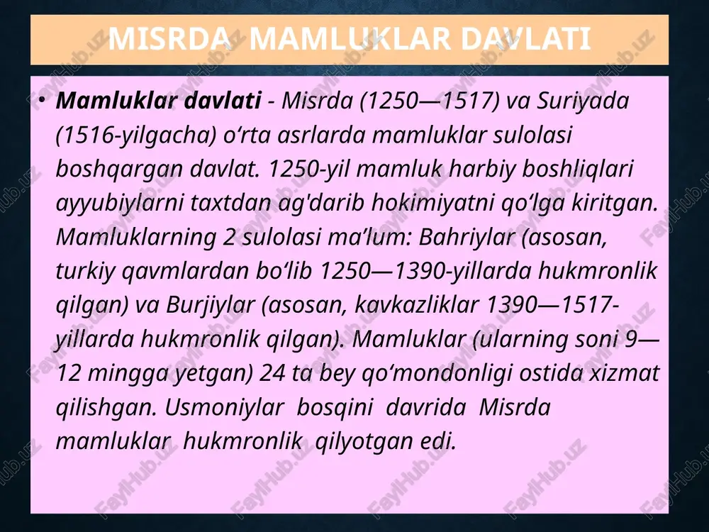 tashkil qilardi. savdogarlar kemalardan, karvonlar, bozorlar va korxonlar uchun alohida – alohida soliq to’lashardi. misr sanoati-savdosi xvii asrdan boshlab misrning iqtisodiy taraqqiyotida sanoat ayniqsa muhim rol o’ynagan.eksport qilinadigan mahsulotlar manafaktura ishlab chiqarishga o’tilgan.ayrim shaharlarda to’qimachilikda manafaktura ishlab chiqarishga o’tilgan.mahalla-kubr shahrida eng yirik manafakturalarda 800 tadan 1000 tagacha yollanma ishchi ishlagan.qohirada 15 ming yollanama ishchi va 15 ming hunarmand faoliyat ko’rsatgan.xviii asrda qohirada 5 ming savdogar chet el bilan savdo qilgan. alibey ali bey (1728 - 8 may 1773 ) abxaziyada tug'ilgan va etnik gruzin edi . ali beyning zamondoshi boʻlgan sauveur lusignanning soʻzlariga koʻra, u “taxminan” yunon pravoslav ruhoniysi davidning oʻgʻli boʻlgan. biroq aleksandr mikaberidzening so'zlariga ko'ra , ali beyning otasi gruziya pravoslav cherkovida ruhoniy bo'lgan . u 1741 yilda 13 yoshida usmonli misrning poytaxti qohiraga olib ketilgan va qullikka sotilgan. uni 1743 yilda ibrohim ketxudaga bergan ikki yahudiy bojxona xodimi sotib oldi ibrohim ketxuda ham gruzin edi. 1711-yilda mamlakatdagi …