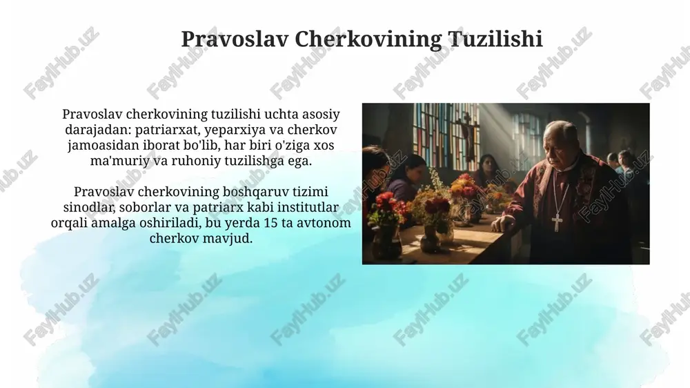 bo'lsa, pravoslav cherkovining boshlig'i konstantinopol patriarxi hisoblanadi, bu esa cherkovlarning tashkiliy tuzilishi va hukmronlik tizimlarida sezilarli farqlarni keltirib chiqaradi. pravoslavlikning asosiy ta'limotlari pravoslav ilohiyoti uchta shaxsdan iborat bo'lgan bitta xudo – ota, o'g'il va muqaddas ruhga ishonishni o'z ichiga oladi, bu esa muqaddas uch birlik tushunchasini ifoda etadi. pravoslavlikda injilning 70 ta kitobdan iborat bo'lgan kengaytirilgan kanonlari, katolik va protestant cherkovlaridan farqli ravishda, qabul qilinadi. katolik cherkovining tuzilishi diotseslar, yeparxiyalar va cherkovlar kabi turli ma'muriy bo'linmalar katolik cherkovining geografik jihatdan keng tarqalgan tuzilishini aks ettiradi, har biri o'ziga xos vazifalarni bajaradi. katolik cherkovi papa boshchiligidagi markazlashgan iyerarxiy tuzilishga ega bo'lib, uning ostida kardinal, arxiyepiskop, yepiskop va ruhoniylar kabi 5 ta asosiy darajadagi ruhoniylar mavjud. uch shoxaning tarixiy rivojlanishi protestant islohoti 16-asrda boshlanib, martin lyuterning 95 tezislarini e’lon qilishi bilan, katolik cherkoviga qarshi norozilik harakatlarining kuchayishiga sabab boʻldi va yangi protestant cherkovlarining paydo boʻlishiga olib keldi. 1054-yilda cherkovning buyuk shimoliy-janubiy boʻlinishi, …
