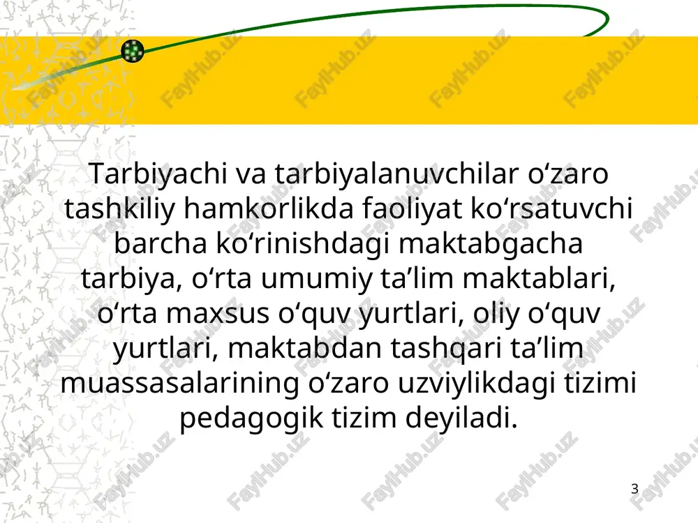 b qilinadigan o‘quv yuklamasi va faoliyati hajmiga va baholash mexanizmlariga qo‘yiladigan talablarni belgilash hisoblanadi. * ta’lim standartlarining asosiy vazifalari quyidagilardan iborat: ta’limning mazmuni va sifatiga qo‘yiladigan talablarni belgilash; ta’limning turlari, mazmuni, ta’lim va tarbiyaning o‘zaro bog‘liqligi, ta’lim tizimida uzviylik va uzluksizlikni ta’minlash; o‘qitish natijalarini baholash tartibi, ta’lim va tarbiya sifatini nazorat qilishni takomillashtirish; ta’lim turlari, bosqichlarining o‘zaro uzviyligi va uzluksizligini ta’minlash; milliy standartlar talablarining ta’lim sifati va kadrlar tayyorlashga nisbatan xalqaro talablarga muvofiqligini ta’minlash. * ta’lim standartlarining asosiy prinsiplari quyidagilardan iborat: davlat, jamiyat, mehnat bozori va shaxs ehtiyojlariga mosligi; ta’lim va tarbiyaning yaxlitligi, barcha uchun teng va kafolatlanganligi; ta’lim turlari va bosqichlari o‘rtasida uzluksizlik va ta’lim mazmuni uzviyligining ta’minlanganligi; gender tenglik va inklyuziv ta’lim olish huquqlarining ta’minlanganligi; ta’lim oluvchilarga yo‘naltirilganligi va ta’lim oluvchilar shaxsi, ularning intilishlari, qobiliyatlari hamda qiziqishlarining inobatga olinganligi; o‘zbekiston ta’lim siyosatini hisobga olgan holda xorijiy mamlakatlarning ta’lim sohasidagi tajribalaridan foydalanilganligi. * o‘quv rejasi – oliy ta’limning muayyan …