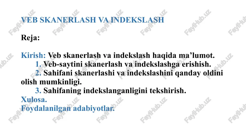 ohlashi mantiqan. shuningdek, veb-saytlari sezgir va mobil qurilmalar uchun qulay ekanligiga ishonch hosil qilish uchun veb-foydalanuvchilarga aniq murojaatdir. eslatma: shuni tushunish kerak-ki, mobil- first indekslash google ikkala versiyaning mazmunini solishtirish uchun ish stoli agenti (googlebot desktop) bilan veb-saytlarni tekshirmaydi degani emas. qanday qilib veb-saytni skanerlashi va indekslashiga erishish mumkin? 1. hech narsa qilmaslik - passiv yondashuv texnik nuqtai nazardan, veb-saytni google tomonidan ko'rib chiqilishi va indekslanishi uchun hech narsa qilish shart emas. kerak bo'lgan yagona narsa - tashqi veb-saytdan bitta havola va googlebot barcha mavjud sahifalarni skanerlash va indekslashni boshlaydi. biroq, "hech narsa qilmaslik" yondashuvini qo'llash sahifalarni skanerlash va indekslashda kechikishga olib kelishi mumkin, chunki veb-brauzer veb-saytni topishi uchun biroz vaqt ketishi mumkin. 2. veb-sahifalarni url tekshirish vositasi orqali yuborish alohida veb-sahifalarni skanerlash va indekslashni "xavfsiz" qilish usullaridan biri bu google qidiruv konsolidagi url tekshirish vositasi yordamida sahifalarni indekslashni (yoki qayta indekslashni) to'g'ridan-to'g'ri google'dan so'rashdir. ushbu vosita yangi sahifaga ega …