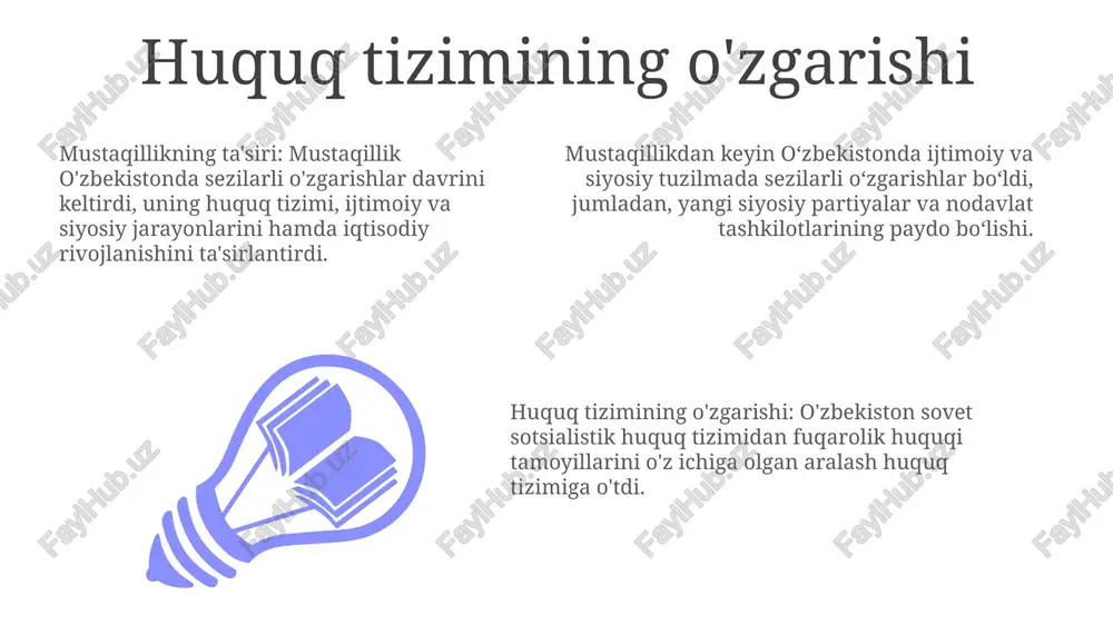 a qaramay, o'zbekistonda iqtisodiy o'sish, demokratik rivojlanish va mintaqaviy hamkorlik uchun imkoniyatlar mavjud edi. ziyolilar va dissidentlarning rolı intellektuallar hamda dissidentlarning milliy oʻzlikni shakllantirishda va sovet hokimiyatini tanqid qilishda roli juda muhim edi. o'zbekiston mustaqilligi bu omillar natijasi bo'lib, sovet ittifoqining qulashiga olib keldi. ijtimoiy va siyosiy jarayonlar o'sib borayotgan millatchilik va sovet siyosatiga norozilik bilan belgilandi. siyosiy tuzilmalar va hokimiyat dinamikasi add text add text add text add text add text add text kam rivojlangan va qattiq nazorat ostidagi jamiyat, siyosiy ishtirok etish va fuqarolik erkinliklari cheklangan. kommunistik partiya tomonidan boshqariladigan, yuqori darajada markazlashtirilgan va avtoritar siyosiy tizim. etnik va mintaqaviy identifikatsiyalarning murakkab o'zaro ta'siri ijtimoiy dinamikaning shakllanishida. o'zbek ssr va moskva bilan aloqalari 01 02 03 katta mustaqillik va o'zini o'zi boshqarish istagi sovet ittifoqidan mustaqillik uchun kurashga olib keldi. o'zbekistonda o'sib borayotgan millatchilik va sovet nazoratidan norozi bo'lish ijtimoiy va siyosiy tartibsizliklarni kuchaytirdi. o'zbekiston ssr sovet ittifoqida …