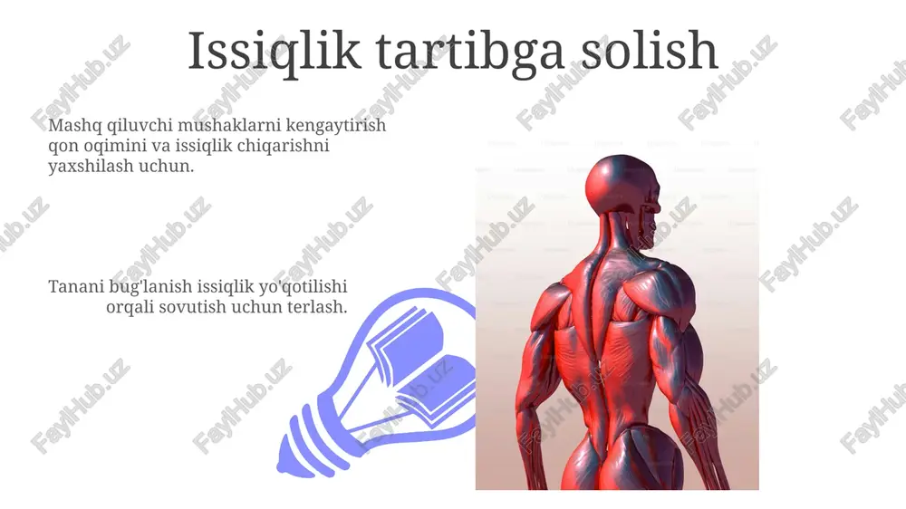alliklari xavfini kamaytiradi. qon aylanishi yaxshilandi va qon bosimi pasaydi. qon shakarini tartibga solish qon shakarini tartibga solish insulin va glyukagon kabi gormonlarning murakkab o'zaro ta'siri bilan bog'liq bo'lib, qon shakarining barqarorligini ta'minlaydi. mashqlar yurak mushagini mustahkamlash, qon bosimini pasaytirish va xolesterin darajasini yaxshilash orqali yurak-qon tomir salomatligini yaxshilaydi. e'tiboringiz uchun rahmat @taqdimot_robot image4.jpg image5.jpg image6.jpg image7.jpg image8.jpg image9.jpg image10.jpg image11.jpg image12.jpg image13.jpg image14.jpg image15.jpg image16.jpg image17.jpg image18.jpg image19.jpg image20.jpg image1.jpeg image2.jpeg image3.jpeg