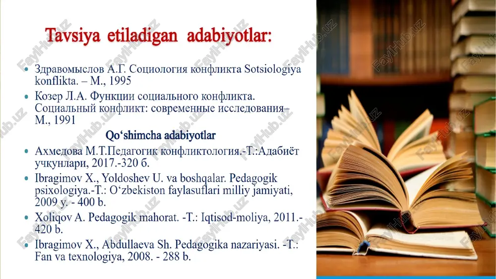 alikda qabul qilingan qaror imkon qadar tez va oson amalga oshiriladi; -nizolashayotgan tomonlar muammoli masalalarni hal qilishda samarali hamkorlik qilish ko'nikmasiga ega bo'ladilar; -mojaro ishtirokchilari endi kelishmovchilikni salbiy oqibatlarga olib keladigan narsa deb hisoblamaydilar. -odamlar o'rtasidagi munosabatlar yaxshilanmoqda; mojarolarni guruh yoki tashkilot faoliyatiga ta'siri bo'yicha tasniflash buzg'unchi (disfunktsional) nizolar - bu to'g'ridan-to'g'ri qarorlar qabul qilish va nizolashayotgan tomonlarning samarali o'zaro ta'siriga to'sqinlik qiladigan nizolar. mojarolarning disfunktsional oqibatlari quyidagilardan iborat: • odamlar o'rtasidagi raqobatbardosh, qarama-qarshi munosabatlar; • ijobiy munosabatlar va hamkorlikka intilishning yo'qligi; • raqibni dushman sifatida qabul qilish, uning pozitsiyasini - faqat noto'g'ri, o'zinikini - faqat to'g'ri deb bilish; • raqib tomoni bilan har qanday aloqani kamaytirish va hatto butunlay to'xtatish istagi; • mojaroda g'alaba qozonish umumiy yechim topishdan muhimroq ekanligiga ishonch; • yomon kayfiyat, salbiy his-tuyg'ular, norozilik hissi. ishtirokchilarning tabiati bo’yicha konfliktlarni tasniflash ishtirokchilarning tabiati bo’yicha konfliktlarni tasniflash ishtirokchilarning tabiati bo’yicha konfliktlarni tasniflash ishtirokchilarning tabiati bo’yicha konfliktlarni tasniflash ishtirokchilarning …