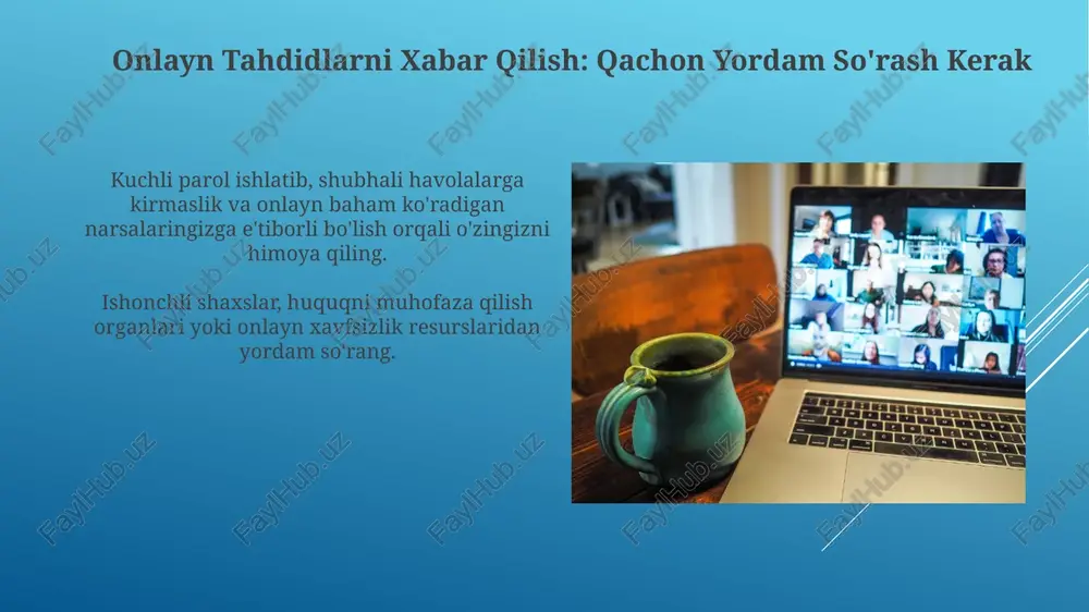 will then translate it into uzbek language using the latin alphabet, incorporating uppercase, lowercase, numbers, and symbols as requested. qurilmangizni himoya qiling: antivirus va firewall antivirus dasturi sizning qurilmalaringizni zararli dasturlardan himoya qiladi. fayerwolllar sizning qurilmangizga ruxsatsiz kirishni to'sib qo'yib, to'siq vazifasini bajaradi. e'tiboringiz uchun rahmat @taqdimot_robot image1.jpg image2.jpg image3.jpg image4.jpg image5.jpg image6.jpg image7.jpg image8.jpg image9.jpg image10.jpg image11.jpg image12.jpg image13.jpg image14.jpg image15.jpg image16.jpg image17.jpg