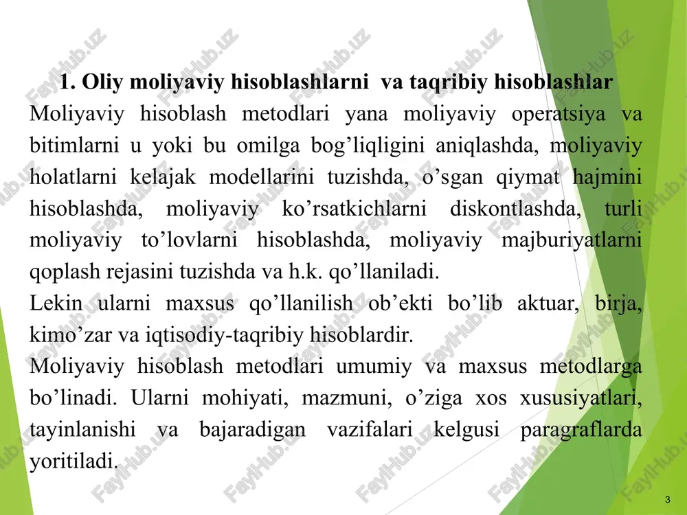 si va prognoz darajalari (ming kishi hisobida) yillar bank hisobvaraq-larini masofadan boshqarish tizimlaridan foydalanuv-chilar soni, ming nafar shartli yillar, t t2 y*t yt prognoz t bank hisobvaraq-larini masofadan boshqarish tizimlaridan foydalanuv-chilar soni, ming nafar 2012 38 -3 9 -114 -3440,21 2021 4 11782,29 2014 57 -2 4 -114 -1265,57 2024 7 18306,21 2015 108 -1 1 -108 909,07 2029 12 29179,43 2016 264 0 0 0 3083,71 2034 17 40052,64 2017 535 1 1 535 5258,36 2019 1061 2 4 2122 7433,00 2020 19523 3 9 58569 9607,64 jami 21586,00 0 28 60890 21586,00 tavakkal ehtimoli baholash usuli bilan ham o'rganiladi. bu usulning mazmuni quyidagicha: ehtimollar nazariyasi bo'yicha biz loyihalarni shunday tanlab olishimiz kerakki, unga matematik kutilishning eng ko'p miqdoriy belgilari to'g'ri kelsin. ma'lumki, qandaydir bir hodisaning matematik kutilishi shu hodisaning sodir bo'lish ehtimoli bilan mutlaq miqdori ko'paytmasiga teng. masalan, investor uch variantli hodisaga duch keldi. faraz qilaylik, birinchi variant …