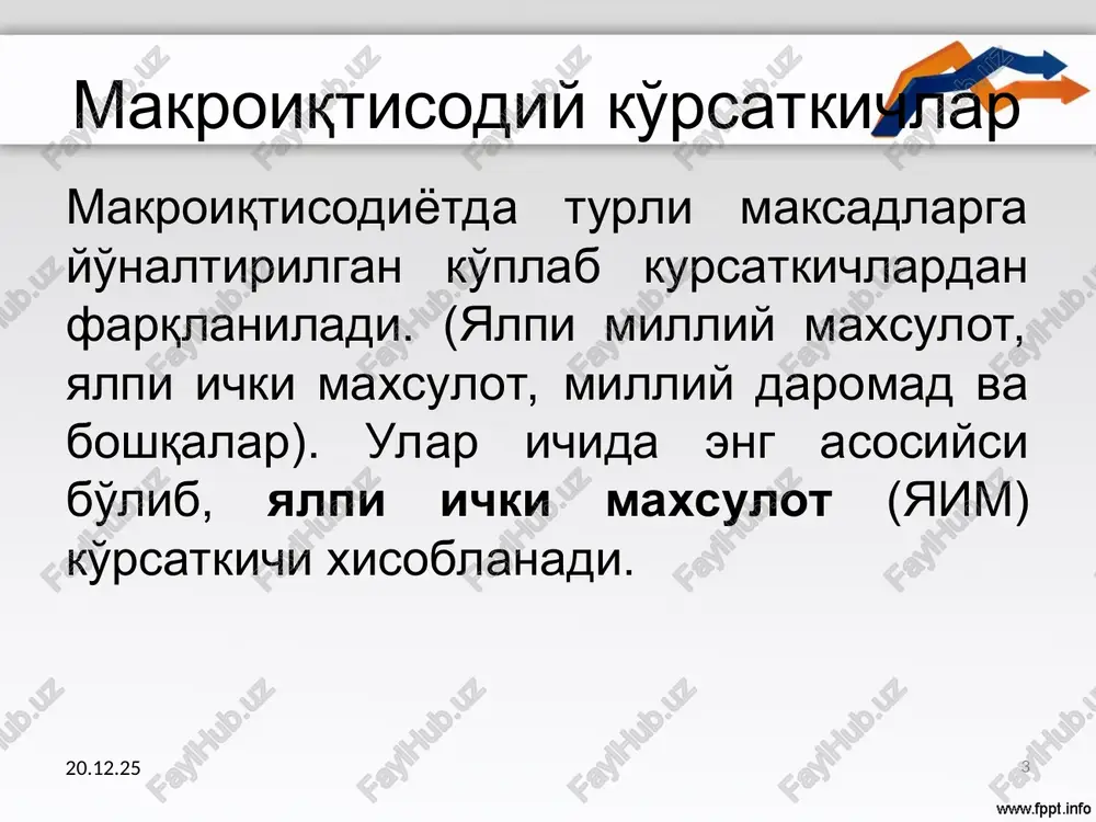 olarda,%;) ko'rsatkichlar 2001 2002 2003 2004 2010 2015 jami 100 100 100 100 100 100 shu jumladan: mahsulotlar ishlab chiqarish 48,6 49,7 48,5 48,9 50,7 55,3 shu jumladan: sanoat 14,5 14,5 15 17,5 24,7 33,6 qishloq xo'jaligi 30,9 30,1 28,8 26,4 17,8 16,6 qurilish 4,9 4,9 4,5 4,8 4,9 4,2 boshqa sohalar 0,3 0,2 0,2 0,2 0,1 0,3 xizmat ko'rsatish 38,4 38,2 38,1 37,0 49,5 56,7 shu jumladan: transport va aloqa 8,1 8,2 8,5 10,2 11,3 12,3 savdo va umumiy ovqatlanish 9,6 9,9 9,4 9,6 9,2 10,2 * * * * surxondaryo yalpi xududiy maxsulotining tarmoqlar bo'yicha tarkibi * * surxondaryo yalpi xududiy maxsulotining tarmoqlar bo'yicha tarkibi yakunga nisbatan foiz hisobida 2014 yil yanvar-dekabrga nisbatan foiz hisobida 2014 yil yanvar-dekabr 2015 yil yanvar-dekabr jami: 100,0 100,0 109,2 soliqlar 3,0 3,4 110,5 sanoat 9,5 9,7 107,9 qurilish 8,7 9,3 114,8 qishloq xo'jaligi 38,1 36,4 106,1 transport va aloqa 11,8 11,5 108,1 …