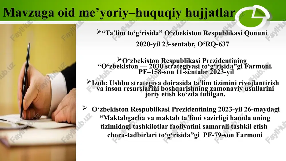 ni kuzatish va ota-onalar fikrlari hisobga olinadi. samarali o‘qituvchilarga performance-based pay tizimi orqali qo‘shimcha moddiy rag‘bat beriladi. hr bo‘limi har yili o‘qituvchilar uchun professional development plans (pdps) ishlab chiqadi. new york city department of education (nyc doe) – aqshning eng katta maktab tizimi bo‘lib, unda hr strategiyalari samaradorlik asosida yuritiladi. yaponiya hr tizimi orqali o‘qituvchilar milliy sertifikatlash imtihonlari orqali ishga qabul qilinadi. maktab o‘qituvchilari odatda umr bo‘yi ishlashadi, bu esa barqarorlikni ta’minlaydi. o‘qituvchilar kamida bir yil tajribali ustoz o‘qituvchilar bilan ishlaydi. bu tizim “shokuin shidō” (xodimlar rahbarligi) deb ataladi. maktab direktorlari va hr mutaxassislari har yili “kyōiku kaigi” (ta’lim yig‘ilishlari) orqali kadrlar rejasini ishlab chiqishadi. tokio metropolitan board of education hr siyosatini optimallashtirish orqali o‘qituvchilarning ish samaradorligini oshirishga katta e’tibor qaratadi. o‘qituvchilar “australian professional standards for teachers” (apst) ga mos kelishi shart. hr bo‘limi o‘qituvchilarga masofaviy ishlash yoki moslashuvchan ish soatlari imkoniyatini yaratadi. o‘qituvchilar faoliyati har yili “national teacher workforce …