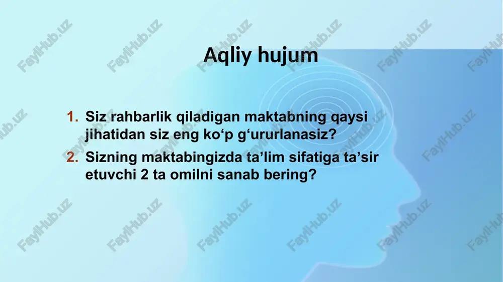 lq-atvori va sog‘lom turmush tarzini yaxshilashga qaratilgan maktabning yaxlit jamoasining strategik va doimiy hamkorlikdagi harakatidir. yaxlit maktab yondashuvida maktab jamoasining barcha aʼzolari - maktab direktori, quyi boshqaruv, o‘qituvchilar, xo‘jalik va texnik xodimlar, o‘quvchilar, ota-onalar va jamiyat (mas. mahalla) o‘z masʼuliyatlarini his qiladilar va taʼlimdagi kamchiliklarni bartaraf etish, shu jumladan maktabdagi past natija va davomadni oldini olish uchun hamkorlikda harakat qiladilar. yevropa komissiyasi 🠶 ijobiy taʼlimni faqatgina ijobiy muhitda,madaniyatda amalga oshirish mumkin. sog‘lom maktab muhiti o‘quvchi va o‘qituvchilarning muvaffaqiyatlariga hozirda amalga oshirilayotgan har qanday islohot yoki maktabni yaxshilashga qaratilgan qarorlardan ko‘ra samaraliroq taʼsir qiladi tavsiyalarga ko‘ra, xxi asr o‘qituvchilari o‘z professional bilim va kompetensiyalardan tashqari quyidagi qobiliyatlarni egallagan bo‘lishlari kerak: o‘qish savodxonligi ko‘ptillilik va ko‘pmillatlik auditoriya bilan ishlash matematika, ilm-fan, texnologiyalar va injenering sohalaridagi savodxonlik,qobiliyat raqamli (sifrovaya) savodxonlik shaxsiy va ijtimoiy qobiliyatlar va ularni rivojlantirishga bo‘lgan ishtiyoq uzluksiz o‘z ustida ishlash qobiliyati fuqarolik savodxonlik qobiliyati biznes faoliyati qobiliyati yevropa parlamenti va …