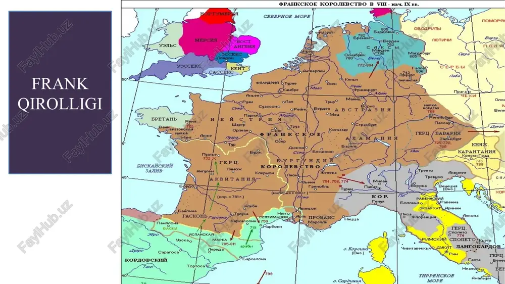 davlat zaiflashadi. ayni paytda, daniya tez yuksala boshlaydi. daniya qirolligi angliyaga hujum qilgan daniyalik vikinglarga nisbatan xavfliroq edi. u eski angl-saks qonunlarini yozishni va angliya tarixiga oid ma’lumotlar to‘plashni buyuradi. buyuk alfred davrida «anglosakson solnomasi» tuzilib, unda yilma-yil muhim voqealar qayd etila boshlanadi. daniya qiroli xi asr boshida ingliz sohiliga o‘z qo‘shinini tushiradi. urush uzoq cho‘zilmaydi, faqat london shahri daniyaliklarga ma’lum vaqt qarshilik ko‘rsatib turadi. muqaddas rim imperiyasi franklar imperiyasi 843-yilda uchga bo‘linib ketganida, dastlab ularning hammasini buyuk karlning avlodlari boshqargan. lekin 919-yili sharqiy frank qirolligida (bo‘lajak germaniya) mahalliy zodagonlar knyazlardan eng qudratlisi bo‘lgan saksoniya gersogi genrixni qirollikka saylaydilar. zodagonlar gersog genrixga qirol etib saylanganligini bildirishmoqda natijada, franklarning karolinglar sulolasi o‘rniga mahalliy saksoniyaliklar sulolasi hokimyatga keladi. shu tariqa yangi davlat – germaniya qirolligi vujudga keladi. genrix i uzoqni ko‘zlab, aql bilan ish boshlab mamlakatni kuchaytirish yo‘lini tutadi. genrix i vengerlar bilan 9 yilga tinchlik sulhi tuzgan qirol mamlakat mudofaa qudratini …