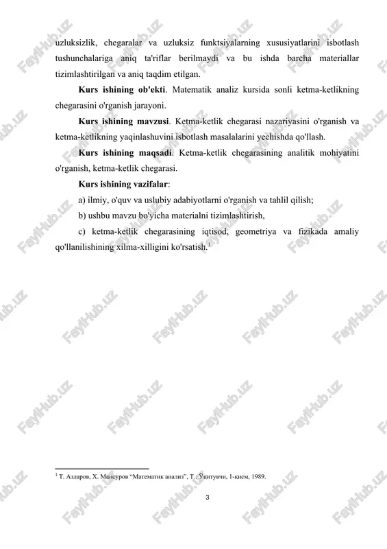 eyiladi. misol uchun, 1) bo’lsa, u 1, 3, 1, 3, 1, 3, ...., 1, 3, ... ; 3) kasrni o’nli kasrga aylantirganda verguldan keyin bitta, ikkita, uchta va hokazo raqamlarni olib, sonlar ketma-ketligini olish mumkin; 4) arifmetik progressiya ham sonli ketma-ketlikdir, bunda birinchi had, arifmetik progressiya ayirmasi; 4) sonlar ketma-ketligi ham ketma-ketlikka misol bo’ladi, bu birinchi hadi maxraji bo’lgan geometrik progressiyadir. sonli ketma-ketlikning ta’rifidan ma’lumki, u cheksiz sondagi elementlarga ega bo’lib, ular hech bo’lmaganda o’zlarining tartib raqami bilan farq qiladi. sonlar ketma-ketligining geometrik tasviri sonlar o’qidagi nuqtalar bilan ifodalanadi. sonli ketma-ketliklar ustida ushbu arifmetik amallarini bajarish mumkin: 1) sonlar ketma-ketligini songa ko’paytirish, ko’rinishda bo’ladi; 2) ikkita va sonlar ketma-ketligining yig’indisi ko’rinishda aniqlanadi; 3) ikkita va sonlar ketma-ketiligini ayirmasi ko’rinishda bo’ladi; 4) ikkita va sonlar ketma-ketligi ko’paytmasi kabi aniqlanadi; 5) ikkita va sonlar ketma-ketligining nisbati, maxraj dan farqli bo’lganda, ko’rinishda bo’ladi hamda mos ravishda , simvollar bilan belgilanadi. 1.1 chegaralangan va …