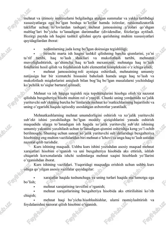 paytda ish haqini tashkil qilishni qayta qurishning muhim xususiyatlari quyidagilardan iborat: · xodimlarning juda keng bo’lgan doirasiga tegishliligi; · birinchi marta ish haqini tashkil qilishning barcha qismlarini, ya’ni ta’rif tartibi, haq to’lash shakllari va mukofotlash tartibi, mehnatni muvofiqlashtirish, qo’shimcha haq to’lash mexanizmi, mehnatga haq to’lash fondlarini hosil qilish va foydalanish kabi elementlar kompleksini o’z ichiga oladi; · mehnat jamoasining roli ayniqsa oshiriladi, mehnatning umumiy natijasiga har bir xizmatchi hissasini baholash hamda unga haq to’lash va mukofotlash miqdorlarini aniqlash bilan bog’liq bo’lgan masalalarni yechishdagi ko’pchilik to’siqlar bartaraf qilinadi; mehnat va ish haqiga tegishli reja topshiriqlarini hisobga olish va nazorat qilishda buxgalteriya hisobi muhim rol o’ynaydi. chunki uning yordamida xo’jalik yurituvchi sub’ektning barcha bo’limlarida mehnat ko’rsatkichlarining bajarilishi va uning o’zgarishi haqida iqtisodiy asoslangan axborotlar yaratiladi. mehnatkashlarning mehnat unumdorligini oshirish va xo’jalik yurituvchi sub’ekt ishini yaxshilashga bo’lgan moddiy qiziqishlarini yanada oshirish maqsadida ularga to’lanadigan ish haqida xo’jalik yurituvchi sub’ekt ishining umumiy yakunini yaxshilash …