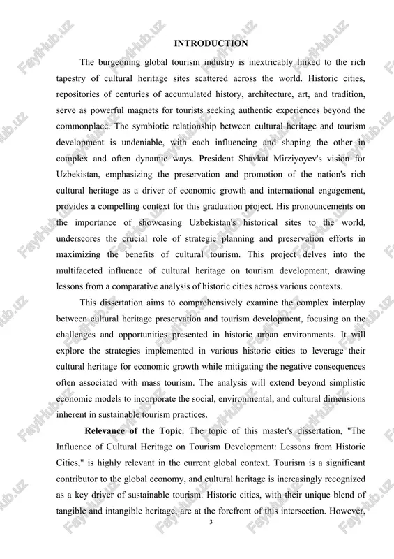 y relevant in the current global context. tourism is a significant contributor to the global economy, and cultural heritage is increasingly recognized as a key driver of sustainable tourism. historic cities, with their unique blend of tangible and intangible heritage, are at the forefront of this intersection. however, the relationship between heritage and tourism is complex and often fraught with challenges. uncontrolled tourism can lead to the degradation of heritage sites, displacement of local communities, and environmental damage. understanding how to effectively leverage cultural heritage for sustainable tourism development is crucial for the long-term viability of both the tourism sector and the preservation of cultural heritage itself. this relevance is further amplified by the increasing focus on sustainable and responsible tourism practices globally, making the study’s findings directly applicable to policy-making and tourism management. the ongoing debates surrounding authenticity, commodification of culture, and equitable distribution of tourism benefits make this …
