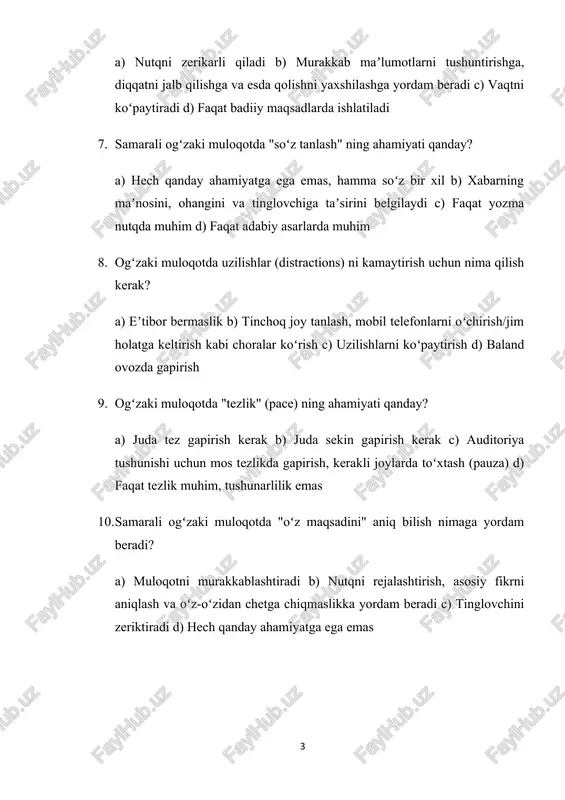 ogʻzaki nutqda samarali muloqot mavzusida testlar - Page 3