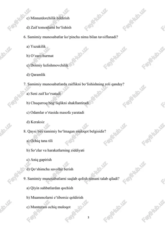 samimiy muloqotlar va munosabatlar mavzusida savollar - Page 3
