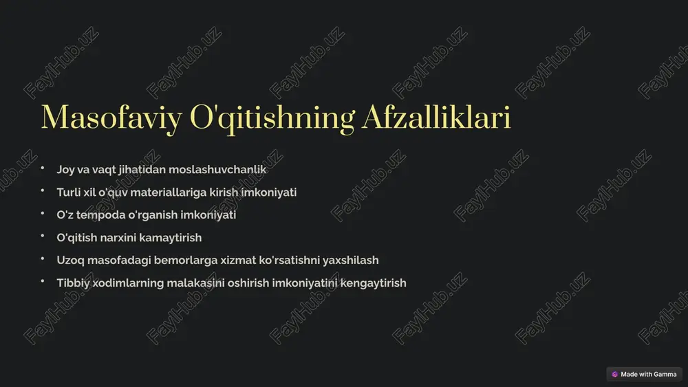qo'shimcha haqiqat texnologiyalarini o'qitish jarayoniga integratsiya qilish sun'iy intellekt va mashinaviy o'rganish texnologiyalarini o'quv materiallari yaratish va talabalarni baholashda qo'llash tibbiy xodimlarning malakasini oshirish bo'yicha onlayn platformalar va dasturlarni rivojlantirish masofaviy o'qitishni xalqaro hamkorlik doirasida rivojlantirish va ilmiy-tadqiqot ishlarini olib borish image1.png image2.png image17.png image18.png image3.png image4.png image5.png image6.png image7.png image8.png image9.png image10.png image11.png image12.png image13.png image14.png image15.png image16.png