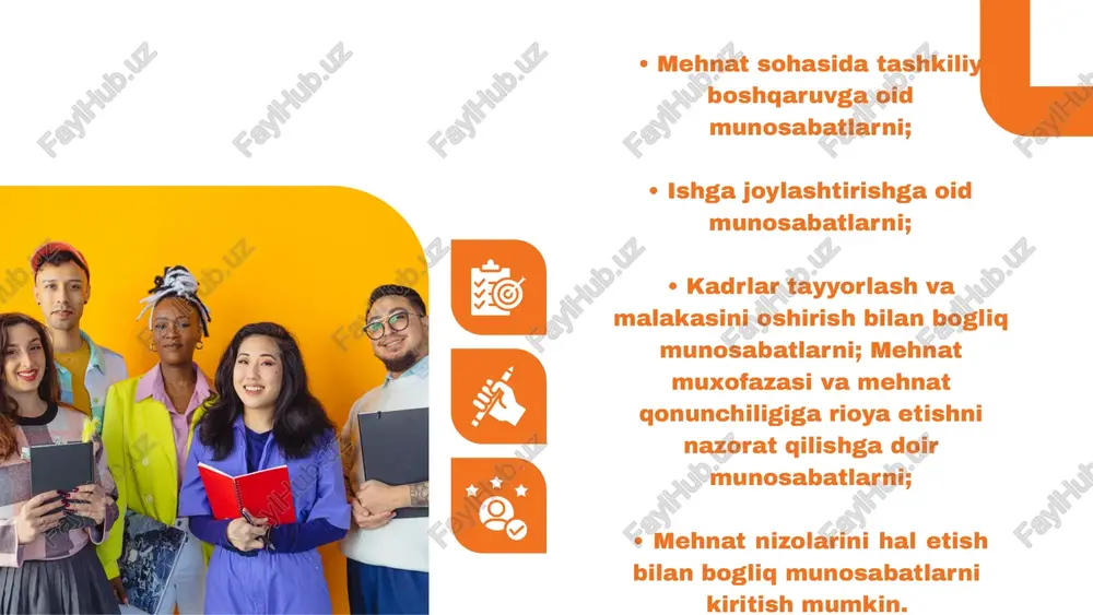 uquqining fuqarolik, qishloq xo'jalik huquqi, ma'muriy va ijtimoiy ta'minot huquqlaridan farqi mehnat huquqining fuqarolik, qishloq xojalik huquqi, mamuriy va ijtimoiy taminot huquqlaridan farqi. mehnat huquqining mamuriy huquqdan asosiy farqi shundaki, ish beruvchining butun xokimiyati muayyan korxona doirasi bilan cheklangan. shunday ekan, u faqat shu korxona xodimlariga nisbatan qollaniladi, mamuriy huquq nomalari esa barcha fuqarolarga tadbiq etiladi. mehnat huquqi bilan qishloq xojaligi huquqi orasidagi farqni ajratishda jiddiy qiyinchiliklar vujudga keladi. chunki mehnat huquqi mehnat shartnomasi boyicha ishlayotgan xodimlarning mehnatga oid munosabatlarini tartibga soladi. qishloq xojaligi huquqi esa qishloq xojaligi kooperativi (sharkat) azolarining mehnati bilan bogliq munosabatlarini tartibga soladi. mehnat huquqi ijtimoiy taminot huquqidan tubdan farq qiladi. birinchi galda, ular har ikki huquq sohasida qollaniladigan uslub jihatidan farqlanadi. ijtimoiy taminot huquqi uslubining oziga xosligi shundan iboratki, bu huquq sohasi normalari bilan tartibga solinadigan munosabatlar shartnomaviy negizga tayanmaydi va asosan markazlashtirilgan huquqiy normalar orqali tartibga solinadi. o‘zbekiston respublikasi konsitutsiyasiga o‘zgartirish va qo‘shimchalar kiritish …