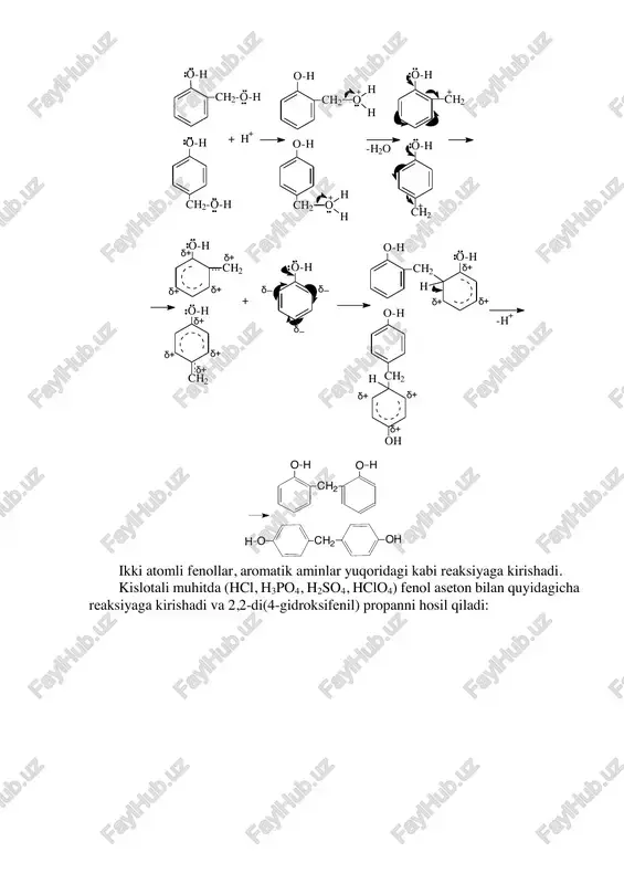 hcl_2 c ch3 ch3 n ho oh + cocl2 c5h5n -hcl 25 c - o-c--o o o o-c--o ch3 ch3 c n 0 n = 80-100 + 3br2 -3hbr br oh br br oh 1 4-metil-7-oksikumarin sintezi reaktivlar: atsetosirka efiri, rezorsin, jihozlar: (6-rasmdagi asbobdan foydalaniladi) yog’ hammomi. aralashtirgich teskari sovitkich o’rnatilgan 500 ml hajmli uch og’izli kolbaga atsetosirka efiri va 15,4g (15 ml) 12,5 rezorsin va 18,2g kationid ku-2132 solinadi. aralashmaga 100 ml n-oktan qo’yib (kationid va rezorsin usti suyuqlik qavati bilan qoplangan bo’lishi kerak) aralashtirgichni ishga tushirib reaksion kolbani 120-1300c qizidirilgan yog’li hammomga 1 soatga joylashtiramiz. kolbada qolgan to’q jigarrang massani 150 ml qaynab turgan metanol yoki etanol bilan ekstraksiya qilib qaynoq eritmadan kationidni filtirlab olinadi. erituvchini yarim hajmigacha haydaladi. uglevodorodli va spirtli eritmalarni sovitilganda 4- metil-7-oksikumarin cho’kmaga tushadi, uni filtirlab havoda quritiladi. reaksiya unumi 60% 2g modda ajralib chiqadi qaynash temperaturasi 183-1850c. ho oh + ch3 c ch2 …