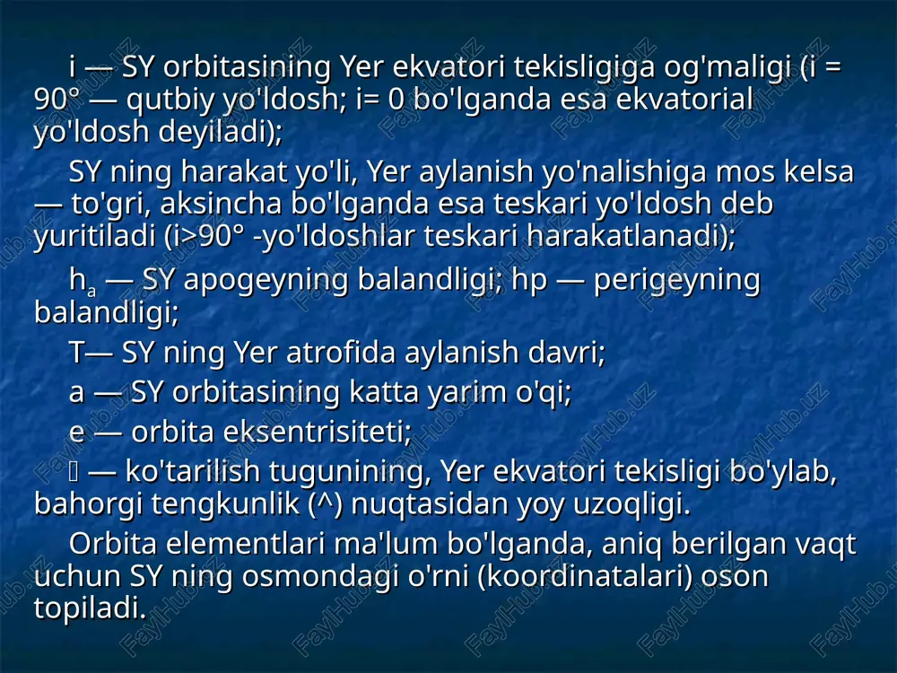 yer sun'iy yo'ldoshlarining orbita elementlari - Page 3