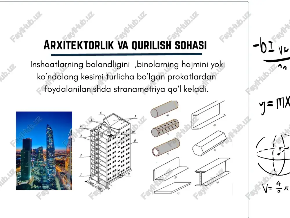 arda ularni yasash, o‘lchash va modellashtirish orqali talabalar fazoviy tasavvurni shakllantiradi. ayniqsa, matematika, fizika, me’morchilik va dizayn yo‘nalishida o‘qiyotganlar uchun bu tushuncha amaliy ahamiyatga ega. bu orqali talabalar real dunyo ob’ektlarini matematik modellar orqali tushunishga o‘rganadilar. ishlab chiqarish va kosmik soha ko‘p yoqlar texnologik ishlab chiqarish va kosmik sohada ham keng ishlatiladi. masalan, sun’iy yo‘ldoshlar, dronlar, raketa modullari va avtomobil kuzovlarining ayrim qismlari aerodinamik barqarorlik uchun ko‘p yoqli shaklda ishlab chiqiladi. shuningdek, 3d-printerlar yordamida murakkab ko‘p yoqli konstruktsiyalarni yaratish bugungi ilm-fan rivojida yangi bosqich ochgan. shu tarzda, ko‘p yoqlar nafaqat nazariy geometriya, balki zamonaviy sanoat, ilm-fan va san’atning ham ajralmas qismiga aylangan. rahmat! image1.png image2.svg image3.png image4.png image5.jpeg image14.png image15.png image16.png image6.png image7.svg image8.png image9.svg image10.png image11.svg image12.png image13.svg image17.jpeg image20.png image21.png image22.png image18.png image19.svg image23.jpeg image24.png image27.png image28.png image29.png image25.png image26.svg image30.jpeg image31.jpeg image32.png image33.svg image34.png image35.jpeg image38.png image39.png image40.png image36.png image37.svg image41.jpeg image42.jpeg image43.jpeg image44.png image45.png image46.jpeg image47.jpeg …