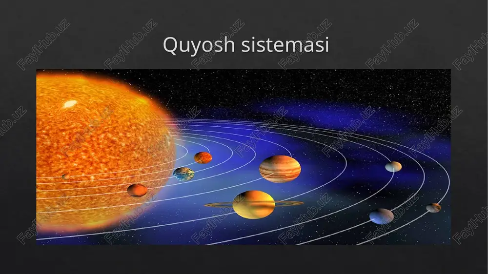 bu planetaning orbitasi yer orbitasidan tashqarida yotadi. uning quyoshdan o'rtacha uzoqligi 228 million kilometr. mars quyosh atrofida aylanayotib, liar 780 kunda yerga yaqinlashib turadi. bunday yaqinlashish qarama-qarshi turish deyiladi. mars orbitasi ellips shaklida bo'lganidan, qarama-qarshi turish paytida u yerga eng yaqin kelganda (buyuk qarama-qarshi turish paytida), undan bizgacha masofa 56 mln km ni tashkil etadi. planetaning buyuk qarama-qarshi turishi har 15—17 yilda kuzatilib, oxirgisi 1988-yilda bo'lgan edi. mars nisbatan kichik planeta, uning diametri 6775 kilometr, massasi esa 6,44 • 1024 kg (yer massasining 0,107 qismini tashkil qiladi). o'rtacha zichligi ham yernikidan ancha kam — 3,94 g/sm3. erkin tushish tezlanishi — 3,72 m/s2. oy yerga eng yaqin osmon jismi oy bo'lib, u planetamizning tabiiy yo'ldoshidir (79- rasm). oyning yer atrofidagi orbitasi barcha planetalarning quyosh atrofida aylanish orbitasi kabi ellips. shu tufayli oyning yerdan uzoqligi biroz o'zgarib turadi. u yerga eng yaqin kelganda 363400 kilometr, eng uzoqlashganda (apogeyda) esa 405400 kilometr masofada …