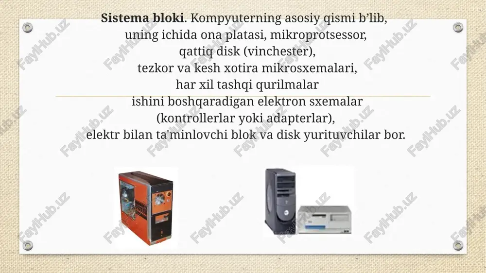 yoki ma'lumotni kompyuterga kiritishni tezlashtiruvchi va kompyuter bilan foydalanuvchi muloqotni engillashtiruvchi maxsus qurilma. sichqoncha mexanik va optik turlarga bo’linadi. sichqonchaning 2, 3 va 4 tugmachali turlari mavjud. sichqonchaning ikkita tugmasidan chap tugmasi asosiy, o’ng tugmasi esa yordamchi bo’ladi. asosiy tugma bilan biz tugmalarni bosamiz, amallarni tanlaymiz, rasm chizamiz va har xil ob'ektlarni cho’zib joyini o’zgartiramiz. o’ng tugma esa bizga yordamchi menyuni ekranga chiqarishda yordam beradi. internet – global kompyuter tarmog’i reja 1. internet tushunchasi va uning afzalliklari. 2. internetni yaratish. 3. mavjud kompyuter tarmogi asosida internet yaratish 4. internetni yangidan yaratish internet bu- minglab local va mintaqaviy kompyuter tarmoqlarini bir butun qilib birlashtiruvchi butun dunyo kopyuter tarmog’i. 1969-yilda aqsh mudofaa vazirligining istiqbollitadqiqotlar agentliligiga mamlakatdagi barcha harbiy muassasalardagi kompyuterlarni birlashtiruvchi yagona tarmoq yaratish topshirilgan edi. bu tarmoq ( arpa net) harbiy mutaxassislarga axborot almashishga yordam ko’rsatishga mo’ljallangan edi. internet tarmog’ining mohiyatini tushuntirish uchun uning mantiqiy tuzilishini tushinish kerak. internetda axborotni paketli …