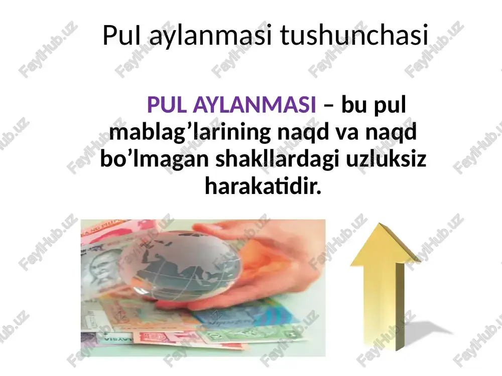 markaziy bank va tijorat banklari o‘rtasidagi naqd pul aylanmasi. 2. tijorat banklari o‘rtasidagi, banklar va ularning mijozlari o‘rtasidagi naqd pul aylanmasi. 3. korxonalar, tashkilotlar va aholi o‘rtasidagi naqd pul aylanmasi. 4. aholi o‘rtasidagi naqd pul aylanmasi. naqd pul aylanmasini tashkil qilish prinsiplari 1. barcha xo‘jalik yurituvchi sub’ektlar, mulk shaklidan qat’iy nazar, naqd pul mablag‘larini bank muassasalarida saqlashlari shart. 2. naqd pul aylanmasini boshqarishning markazlashganlik printsipi. 3. naqd pullardan maqsadli foydalanish printsipi. naqd pul aylanmasining zarurligi bu aylanmada pul o’zining to’lov va muomila vositasi funksiyalarini bajarishi bilan yuzaga keladi. muomila vositasi sifatida: naqd pullar aholi bilan o’zaro yoki korxona, tashkilotlar o’rtasida, tovarlar sotib olishda va sotishda qo’llaniladi to’lov vositasi sifatida: bunda pul: ish xaqi; nafaqalar; mukofotlar,yakka tartibdagi qurulish uchun beriladigan kreditlar; sug’urta to’lovlarini to’lashda namoyon bo’ladi e’tiboringiz uchun rahmat! image1.png image2.png image3.png image4.jpeg image5.jpeg image6.jpeg image7.jpeg image8.png image9.jpeg image10.jpeg /docprops/thumbnail.jpeg