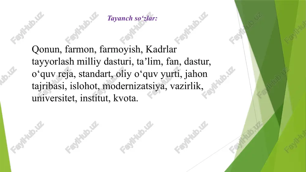 o’yicha aqsh hamkorlik kengashi (aqsels), buyuk britaniya kabi xamkorlik kengashlar 1992-1994 yillar davomida umumiy ta’lim maktablarining 100 dan ortiq, pedagogika institutlarining 30 nafar o’qituvchisi chet ellarda stajirovka va malaka oshirishda bo’ldilar “xalq ta’limi a’lochisi” -7086 nafar “o’zbekiston respublikasi xalq o’qituvchisi”-201 nafar “xizmat ko’rsatgan xalq ta’limi xodimi”-198 nafar “xizmat ko’rsatgan yoshlar murabbiysi” -239 nafar polsha, argentina, turkiya, gollandiya davlatlarida o’tkazilgan xalqaro fan olimpiadalarida qatnashib, jami 33 ta oltin, kumush va bronza medallarini qo’lga kiritdilar kadrlar tayyorlash milliy dasturida mazkur masalalarni quyidagi bosqichlarda amalga oshirish rejalashtirildi: 1. birinchi bosqich (1997-2001-yillar) mavjud kadrlar tayyorlash tizimining ijobiy salohiyatini saqlab qolish asosida ushbu tizimni isloh qilish va rivojlantirish uchun huquqiy, ilmiy-uslubiy, moliyaviy-moddiy shart-sharoitlar yaratish. 2. ikkinchi bosqich (2001-2005-yillar) milliy dasturni to‘liq ro‘yobga chiqarish, mehnat bozorining rivojlanishi va real ijtimoiy-iqtisodiy sharoitlarni hisobga olgan holda unga aniqliklar majburiy umumiy o‘rta va o‘rta maxsus, kasb-hunar taʼlimiga, shuningdek, o‘quvchilarning qobiliyatlari va imkoniyatlariga qarab, tabaqalashtirilgan taʼlimga o‘tish rejalashtirildi. taʼlim muassasalarini …