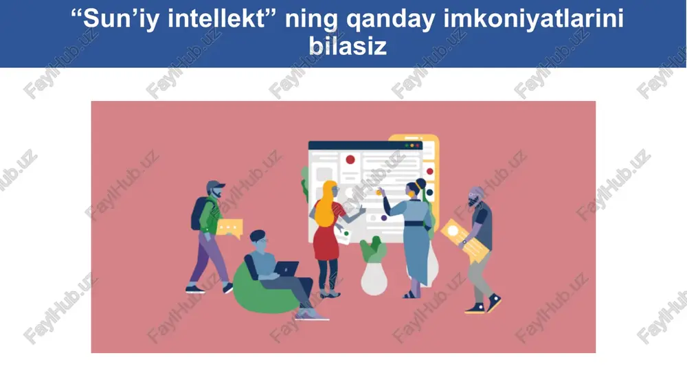 di. videolar ai videolarni avtomatik ravishda yaratish, ta'lim mazmunini tushunarliroq qilish va o'quvchilarni jalb qilish uchun animeshonlarni qo'shish imkonini beradi. o'yinlar ai o'quvchilarni o'rganishga jalb qiluvchi o'yinlarni yaratish va sozlashga yordam beradi. bu o'yinlar o'quvchilarning o'rganish darajasini aniqlashga va ta'limni qiziqarli qilishga yordam beradi. 13 adaptiv o'qitish platformalari individualizatsiya har bir o'quvchining o'rganish uslubiga va ehtiyojlariga moslashtirilgan o'qitish rejalarini taklif qiladi. samaradorlik o'quvchilarning progressini kuzatib boradi va kerak bo'lganda o'quv materiallarini sozlaydi. tushunish darajasini aniqlash o'quvchilarning tushunish darajasini baholash va kerak bo'lganda qo'shimcha yordam taklif qilishga yordam beradi. 14 virtual yordamchilar 1 o'quvchilarga savol-javoblarga yordam beradi. 2 o'quvchilarga maslahat beradi. 3 o'quvchilarga vazifalarni bajarishda yordam beradi. 4 o'quvchilarga yangi ma'lumotlarga kirishni ta'minlaydi. 15 o'quv jarayonini tahlil qilish, avtomatik baholash 1 o'quvchilarning progressini tahlil qilish o'quvchilarning o'rganish jarayoni haqida qimmatli ma'lumotlarni taqdim etadi. 2 o'quvchilarning ehtiyojlarini aniqlash o'quvchilarning qanday qilib yaxshiroq o'rganishlari mumkinligi haqida ma'lumot beradi. 3 o'qitishni yaxshilash o'qitish uslublarini …