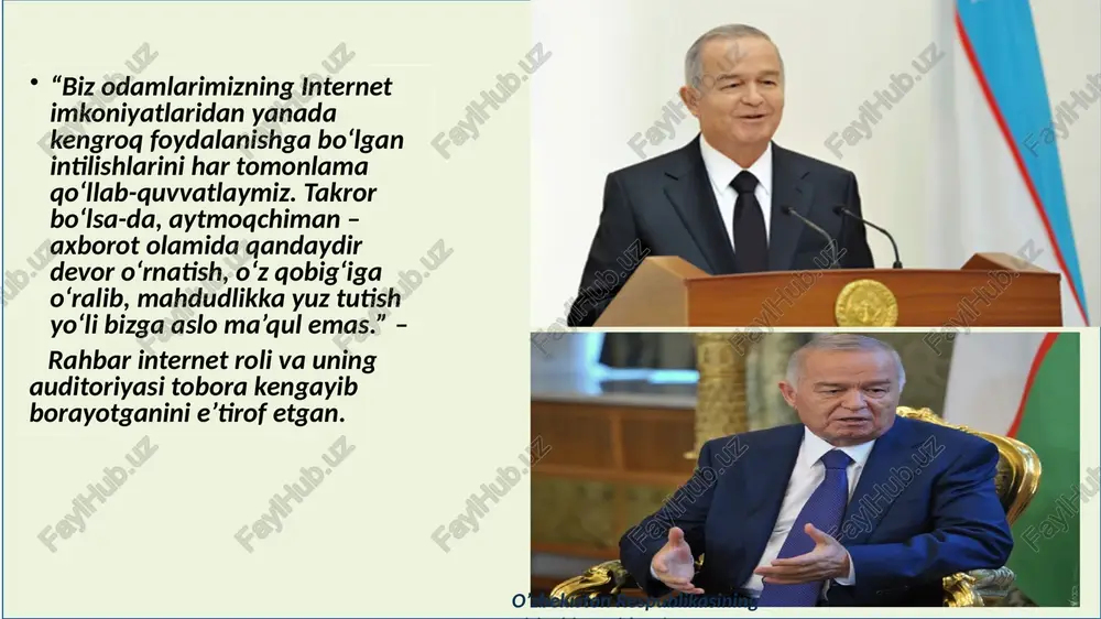 uhiga kiradi.[1] ba'zan vikilar sinflarda birgalikda loyihalar uchun ishlatiladi. biroq, ba'zi o'qituvchilar, o'quvchilar boshqalarning ishlarini qayta yozishdan ko'ra, o'zlarining tarkiblarini qo'shishni afzal ko'rishadi, ehtimol bu institutsional ravishda individual mulkchilik me'yori. imkoniyat mavjud, bilan wiki dasturi kabi mediawiki, har qanday muayyan foydalanuvchi tomonidan qilingan barcha tahrirlarni ko'rib chiqish. shu tarzda, agar foydalanuvchi tomonidan qilingan tahrir muammoli deb topilsa, u holda ushbu foydalanuvchining boshqa tahrirlarini tekshirish mumkin. ushbu funktsiya sinf o'quvchilari uchun foydalidir, unda guruh loyihalari uchun baholar alohida o'quvchilarning vikiga qo'shgan hissalari bilan belgilanadi. internet (lotincha: inter – aro va net – tarmoq) – standart minimal internet protokoli (i) orqali maʼlumot almashuvchi kompyuter tarmoqlarining butunjahon va omma uchun ochiq toʻplamidir. bu maʼlumotlarning asosiy tashuvchi protokoli tcp/ip dir. tcp/ip oʻzaro bogʻliq protokollar yigʻindisi boʻlib, internetda maʼlumot tarqalishida asosiy oʻrin egallaydi. internet tarmogʻini minglab akademik, davlat, tijorat va xonadon tarmoqlari tashkil etadi. internet elektron pochta, chat hamda oʻzaro bogʻlangan sahifalar va boshqa butunjahon …