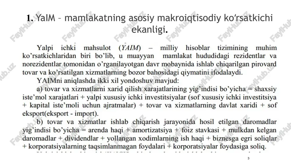 rxining umumiy indeksini; v) oi fizik hajm va tannarxning ta'sirini. 1. yaim qiymatining mutloq o'zgarishini omillarning yaim qiymatining mutloq o'zgarishini o'zgarishiga ta'sirini aniqlang: a) yaim qiymatining maxsulot miqdori hisobiga o'zgarishini.; b) yaim qiymatining maxsulot bahosi hisobiga o'zgarishini; v) yaim qiymatining maxsulot miqdori va bahosi ta'siri hisobiga. 2. yaim qiymatining umumiy indeksni; a) yaim fizik hajmining umumiy indeksini; obrazets teksta vtoroy uroven tretiy uroven chetvertiy uroven pyatiy uroven b) yaim bahosining umumiy indeksini; v) yaim hajmiga fizik hajm va bahoning ta'sirini. 3. oraliq iste'mol xarajatlarining mutloq o'zgarishini; obrazets teksta vtoroy uroven tretiy uroven chetvertiy uroven pyatiy uroven a) oi xarajatlarining maxsulot miqdori hisobiga o'zgarishini.; b) oi xarajatlarining maxsulot tannarxi hisobiga o'zgarishini; obrazets teksta vtoroy uroven tretiy uroven chetvertiy uroven pyatiy uroven v) oraliq iste'mol xarajatlarining maxsulot miqdori va tannarxi ta'siri hisobiga o'zgarishini.. obrazets teksta vtoroy uroven tretiy uroven chetvertiy uroven pyatiy uroven 4. oraliq iste'mol xarajatlarining umumiy indeksini; obrazets teksta vtoroy …
