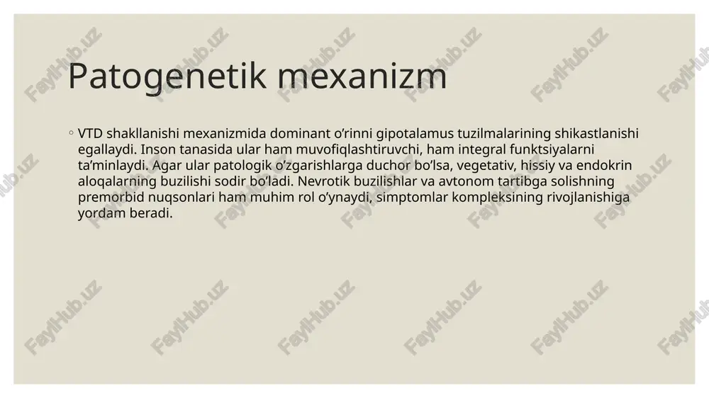 rasidagi tanaffusdan keyin paydo bo’ladigan bosh aylanishi. ko’z yoshi va asabiylashish. tez-tez pre-senkop yoki hushidan ketishning ko’rinishi. dori-darmonlarni davolashchuqur tashxis qo'ygandan so'ng, nevrolog bemorga quyidagi toifadagi dorilarni buyurishi mumkin: antidepressantlar. aks holda, bu toifadagi dorilar sedativ deb ataladi. ularning yordami bilan odamning tashvish darajasi pasayadi va asabiylashish yo'qoladi. shuningdek, antidepressantlarni qabul qilishda bemorlar mushaklar va yurak og'rig'ining kamayishini qayd etadilar. trankvilizatorlar. asossiz qo’rquv va vahima hujumlarini engishga yordam beradi. nootropik dorilar. ushbu toifadagi har bir dori miya qon aylanishini yaxshilashga yordam beradi. miyaga kislorod etishmasligidan kelib chiqadigan oqibatlar qoplanadi. nootropiklar ham stressga aqliy qarshilikka ijobiy ta’sir ko’rsatadi. adrenergik blokerlar. ular yurak faoliyatini normallashtiradi va uning ritmidagi nosimmetrikliklar yo’q qiladi. diuretiklar. vsd uchun nevrologlar qon va intrakranial bosimning oshishi bilan bog’liq simptomlarni bartaraf etish uchun diuretik preparatlardan foydalanadilar. bu tanadan ortiqcha suyuqlikni olib tashlash tufayli yuzaga keladi. metabolik. glyukoza darajasini nazorat qilish uchun buyuriladi. bundan tashqari, asab tizimining funktsional imkoniyatlarini yaxshilash …